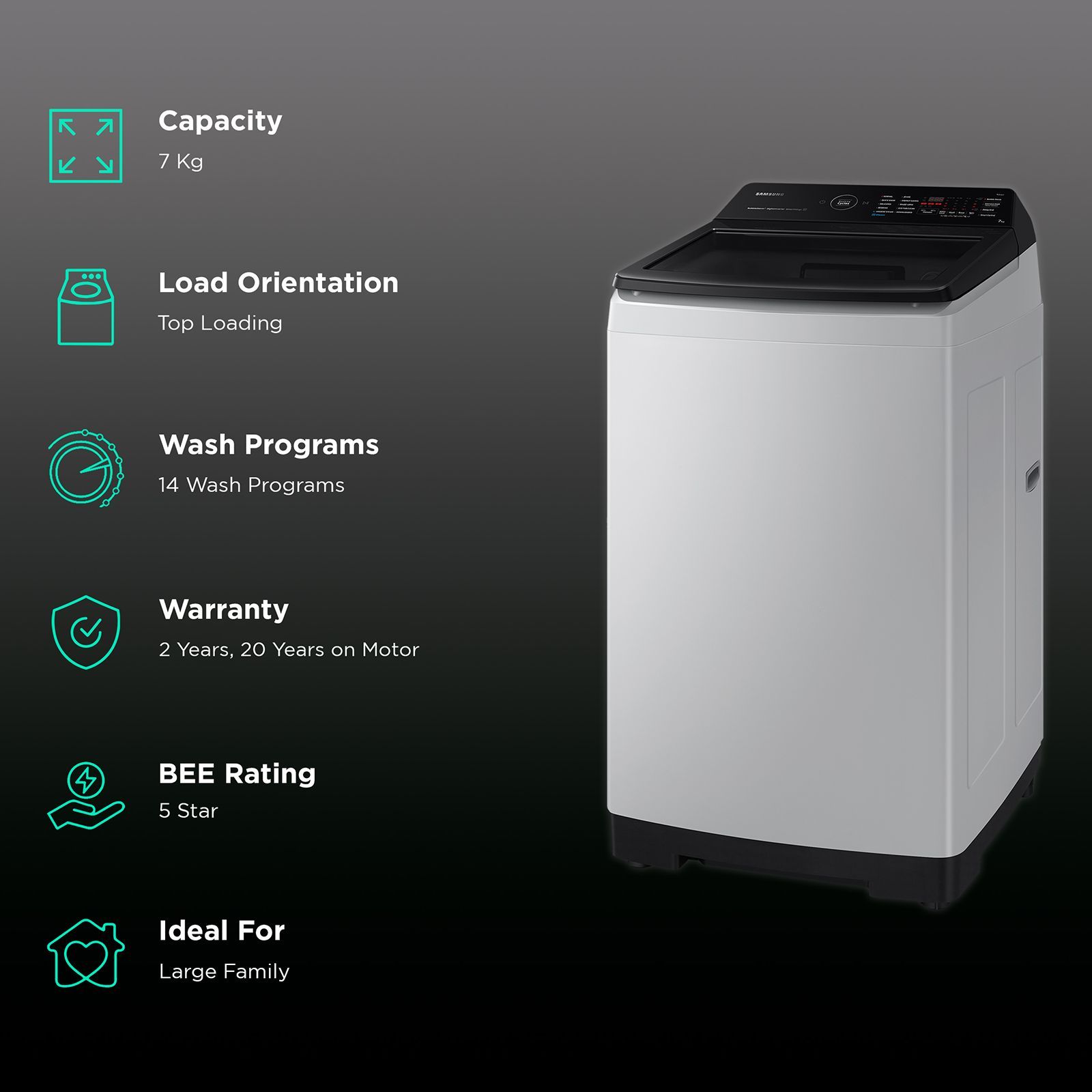 SAMSUNG 7 Kg 5 Star Wi-Fi Inverter Fully Automatic Top Load Washing Machine (WA70BG4582BYTL, Ecobubble Technology, Lavender Grey)_2