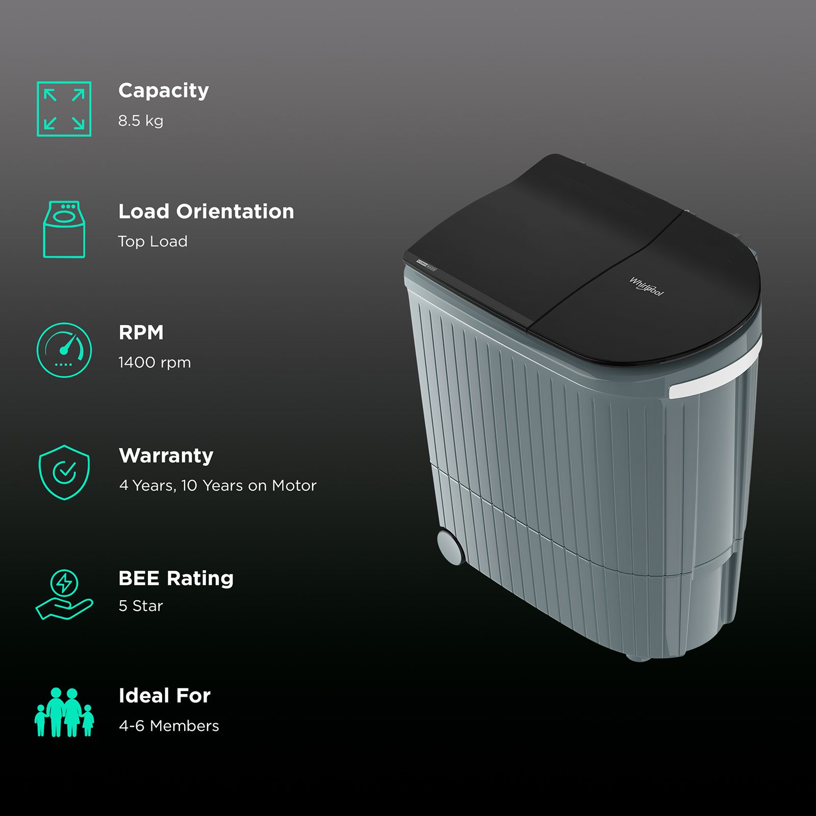 Whirlpool 8.5Kg 5 Star Semi- Automatic Washing Machine with 3D Wave Technology (Hydrowash Premier, 30282, Silver)_2