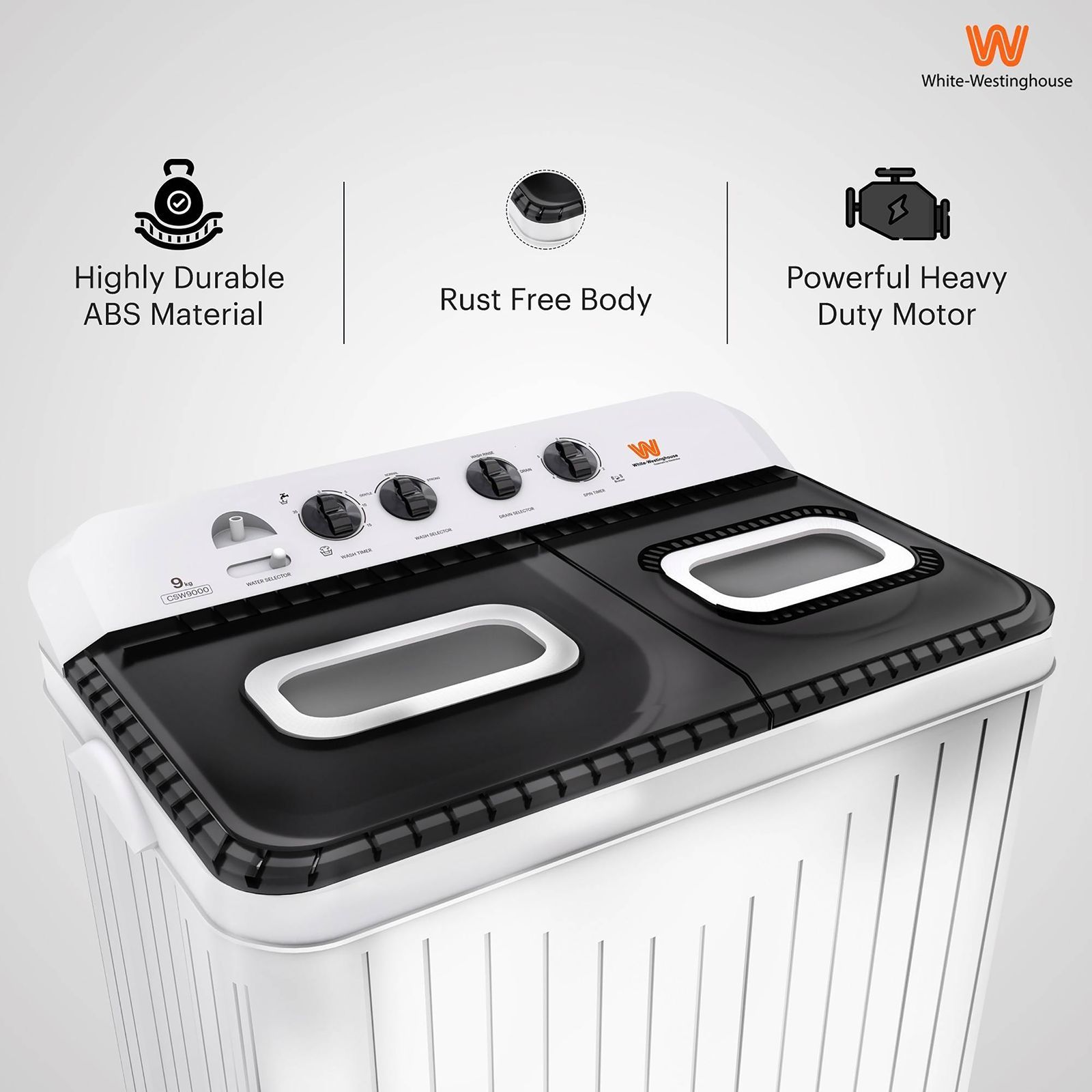 White Westinghouse 9 kg 5 Star Semi Automatic Washing Machine with 5 Wing Pulsator (CSW9000, Grey)_12