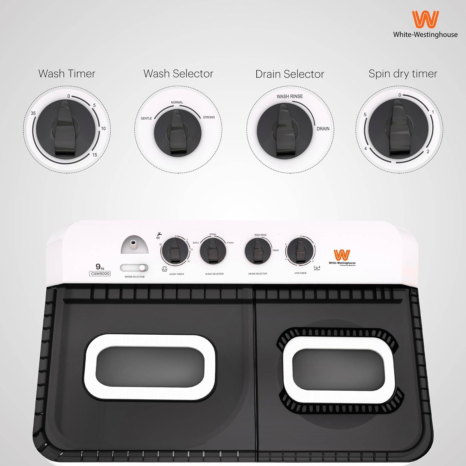 White Westinghouse 9 kg 5 Star Semi Automatic Washing Machine with 5 Wing Pulsator (CSW9000, Grey)_13