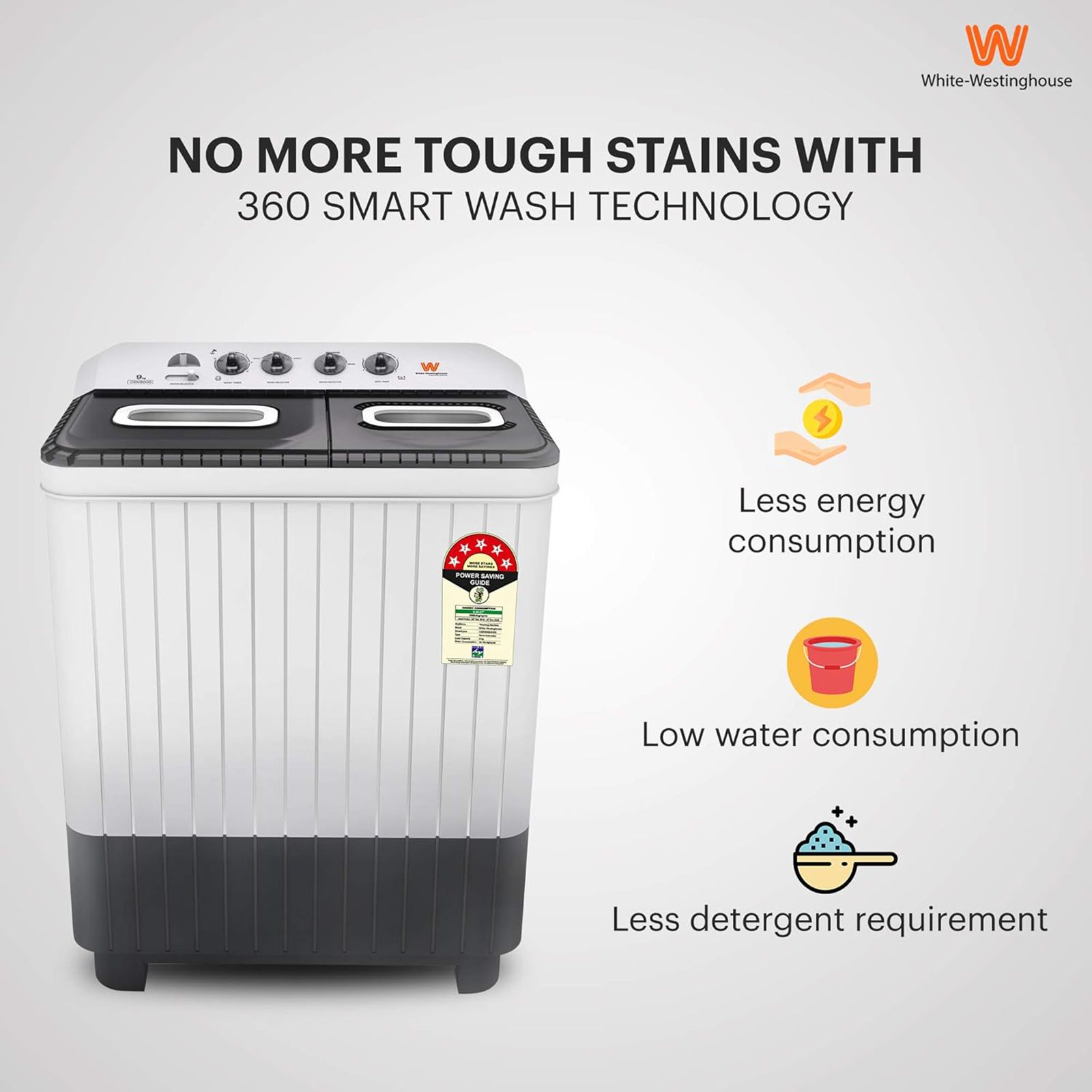 White Westinghouse 9 kg 5 Star Semi Automatic Washing Machine with 5 Wing Pulsator (CSW9000, Grey)_18