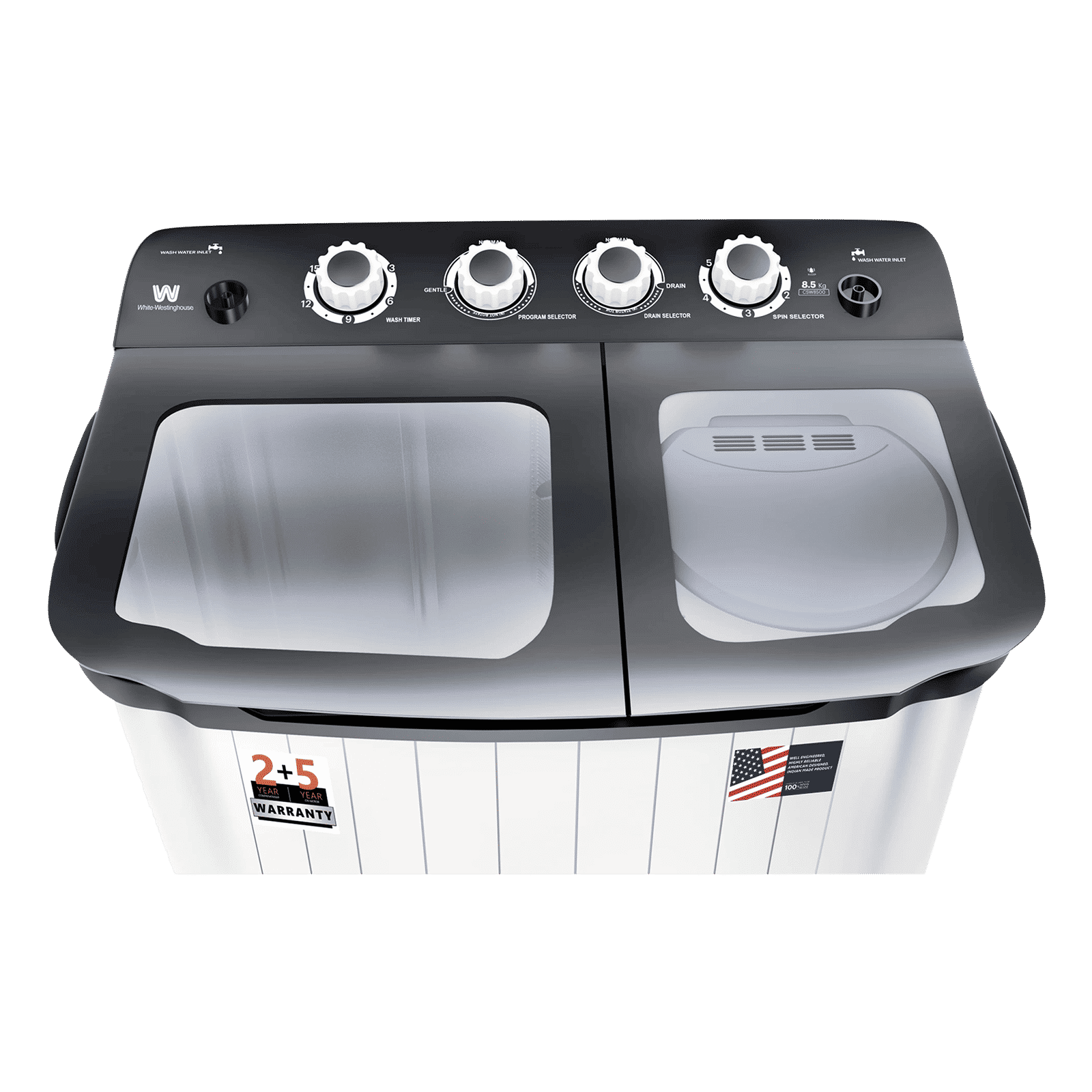 White Westinghouse 8.5 kg Semi Automatic Washing Machine with Six-Fin Jumbo Pulsator (CSW8500, Grey and White)_4