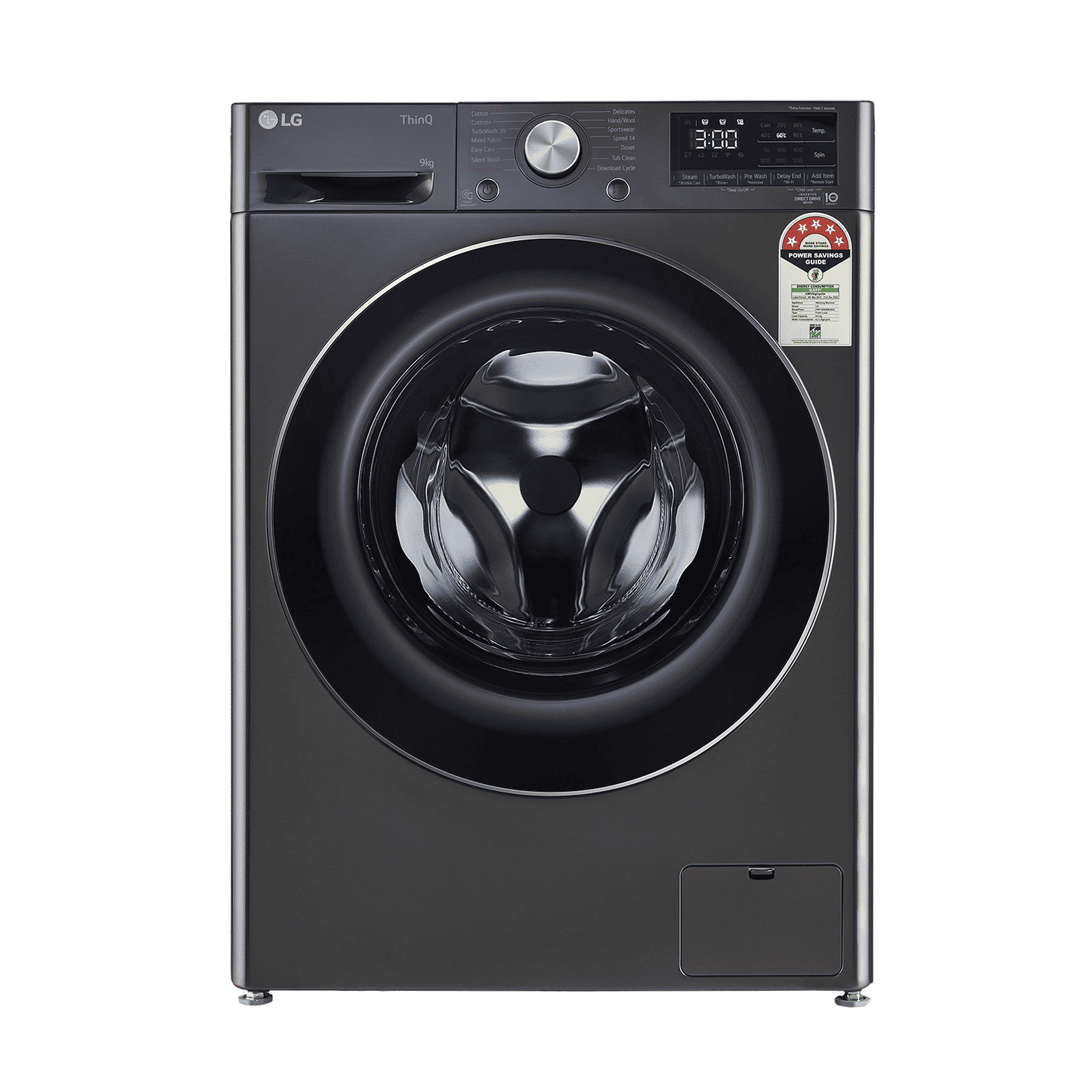 LG 9 Kg 5 Star Inverter Fully Automatic Front Load Washing Machine (FHP1209Z9B.ABLQEIL, In-built Heater, Steam Plus, Black)_1