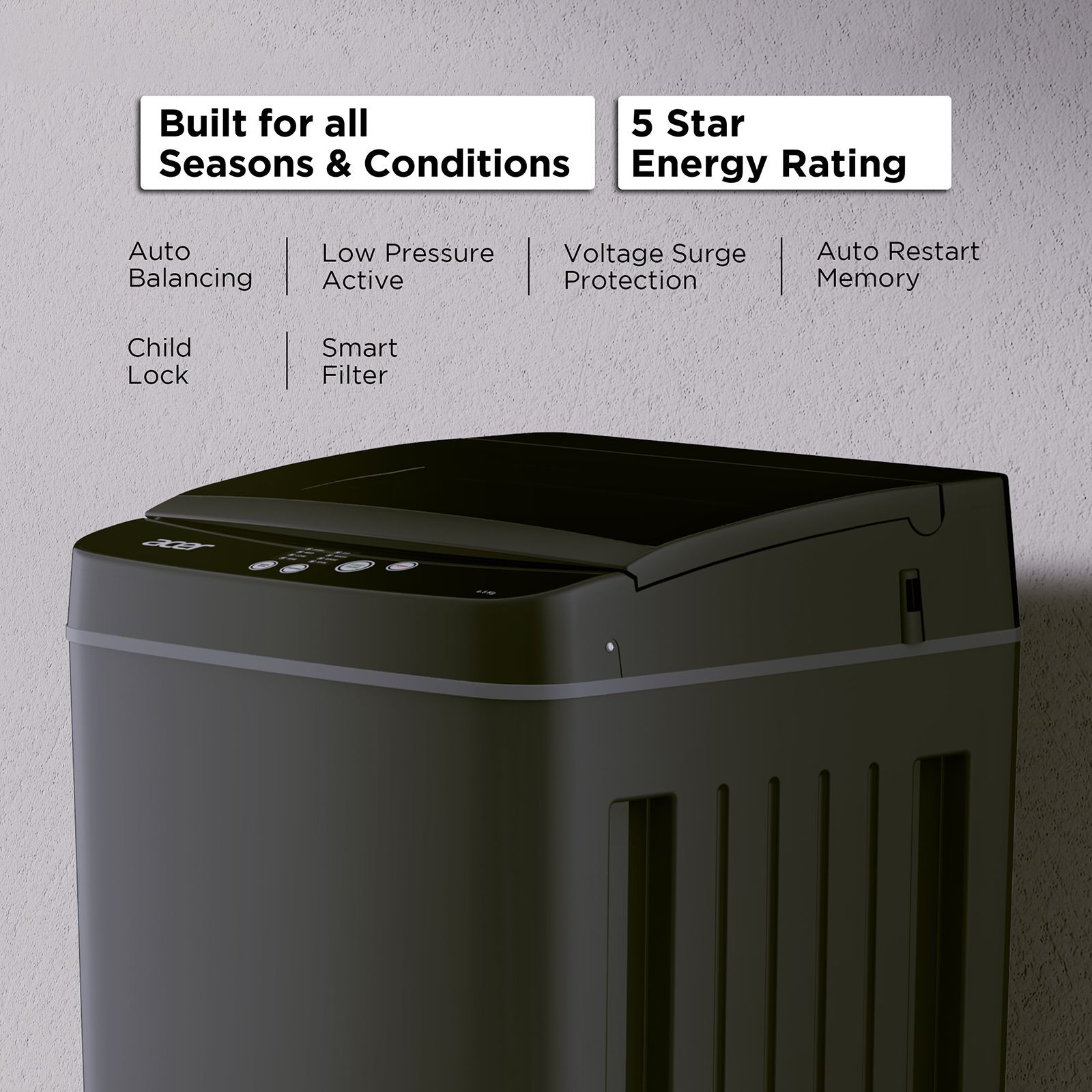 acer 6.5 kg 5 Star Fully Automatic Top Load Washing Machine (Halo Wash, AR65FATLP0GT, AiSense, Grey)_8