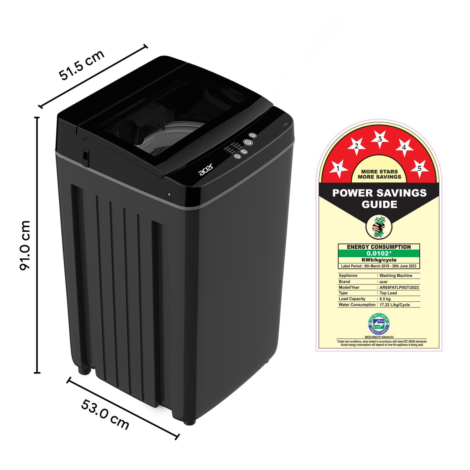 acer 6.5 kg 5 Star Fully Automatic Top Load Washing Machine (Halo Wash, AR65FATLP0GT, AiSense, Grey)_10