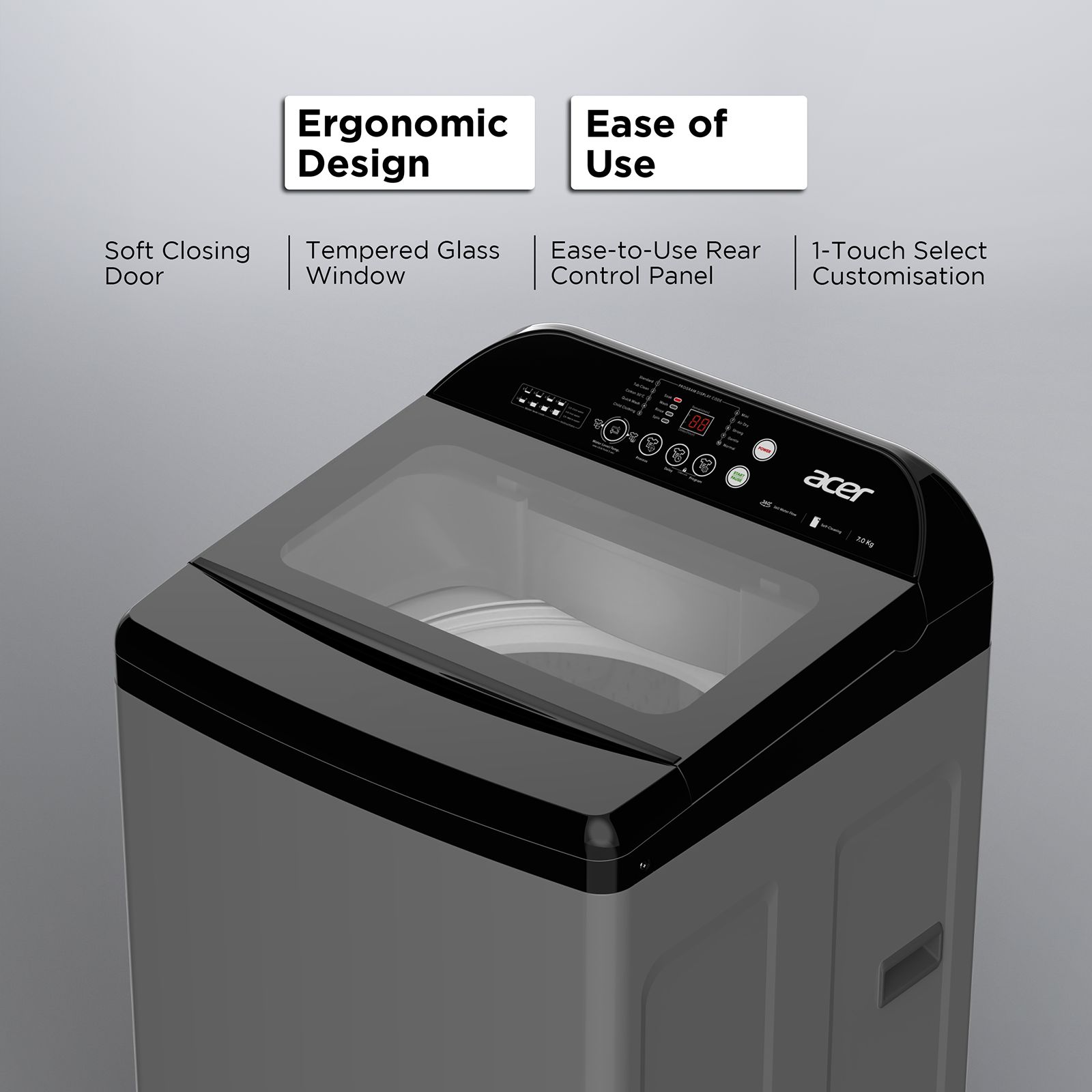 acer 7 kg 5 Star Fully Automatic Top Load Washing Machine (Quad Wash, AR70FATLP1EC, AiSense, Grey)_7