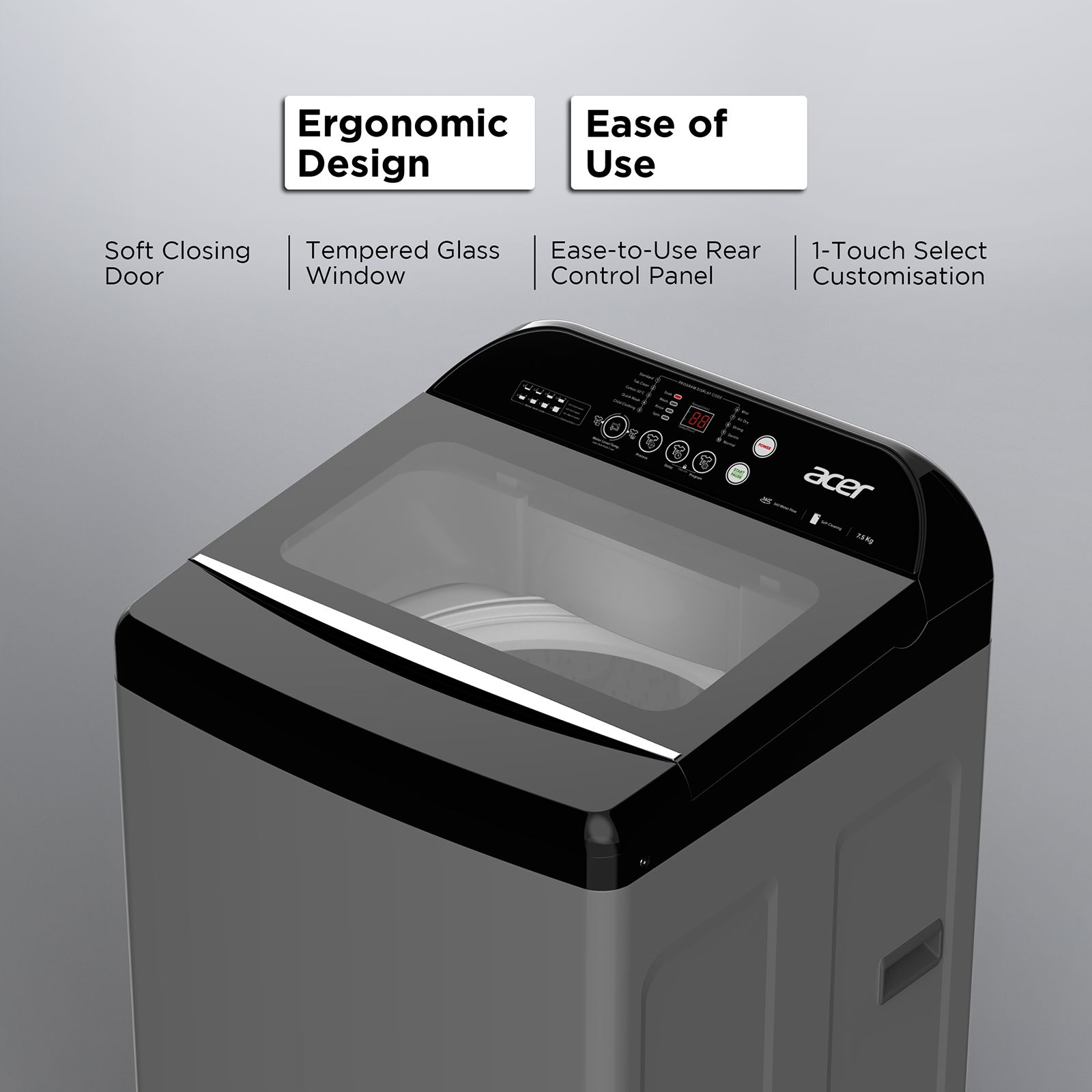 acer 7.5 kg 5 Star Fully Automatic Top Load Washing Machine (Halo Wash, AR75FATLP1GT, AiSense, Grey) acer 7.5 kg 5 Star Fully Automatic Top Load Washing Machine (Halo Wash, AR75FATLP1GT, AiSense, Grey)_7