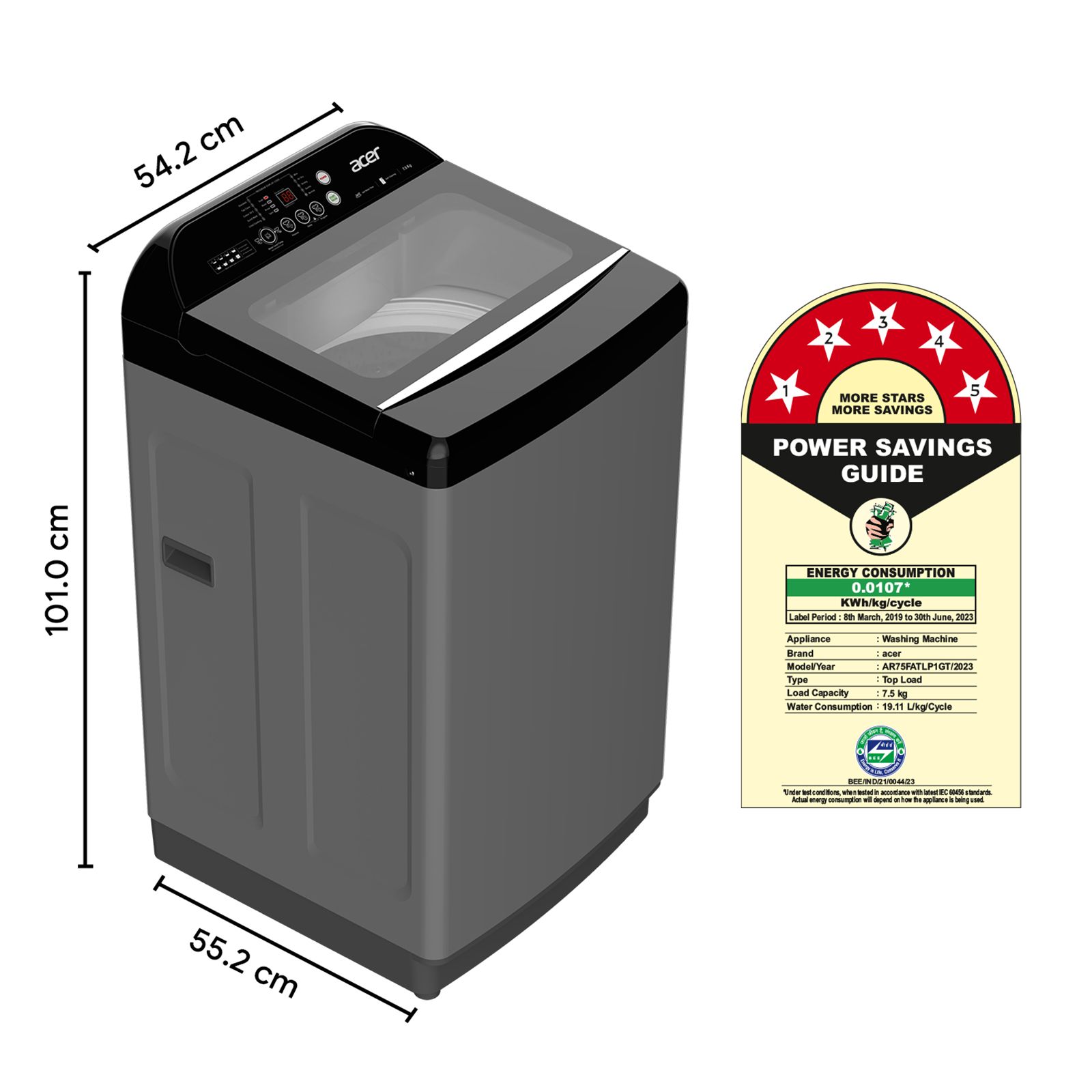 acer 7.5 kg 5 Star Fully Automatic Top Load Washing Machine (Halo Wash, AR75FATLP1GT, AiSense, Grey) acer 7.5 kg 5 Star Fully Automatic Top Load Washing Machine (Halo Wash, AR75FATLP1GT, AiSense, Grey)_10