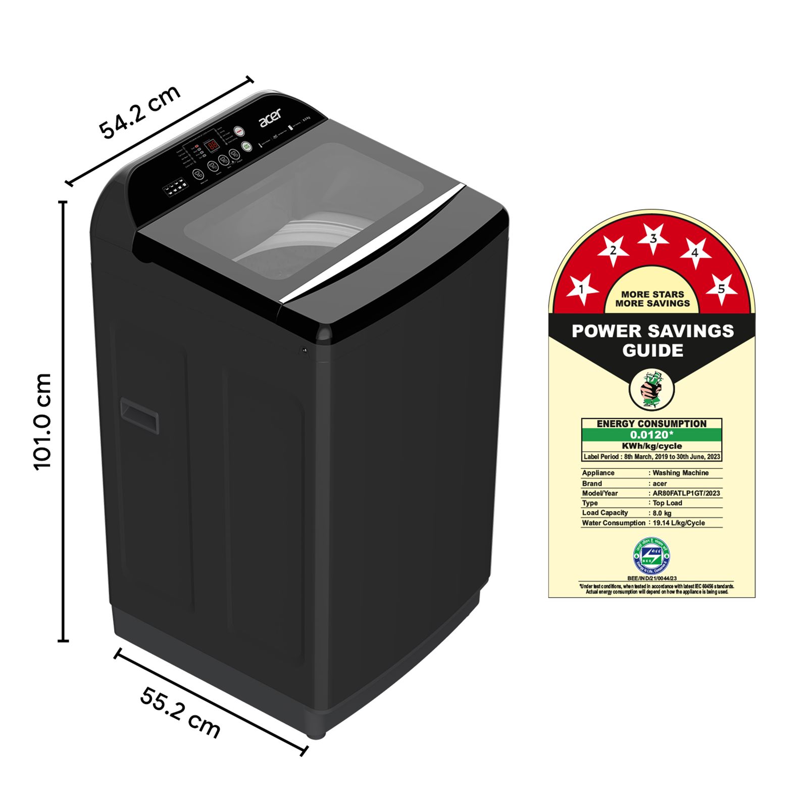 acer 8 kg 5 Star Fully Automatic Top Load Washing Machine (Halo Wash, AR80FATLP1GT, AiSense, Grey)_10