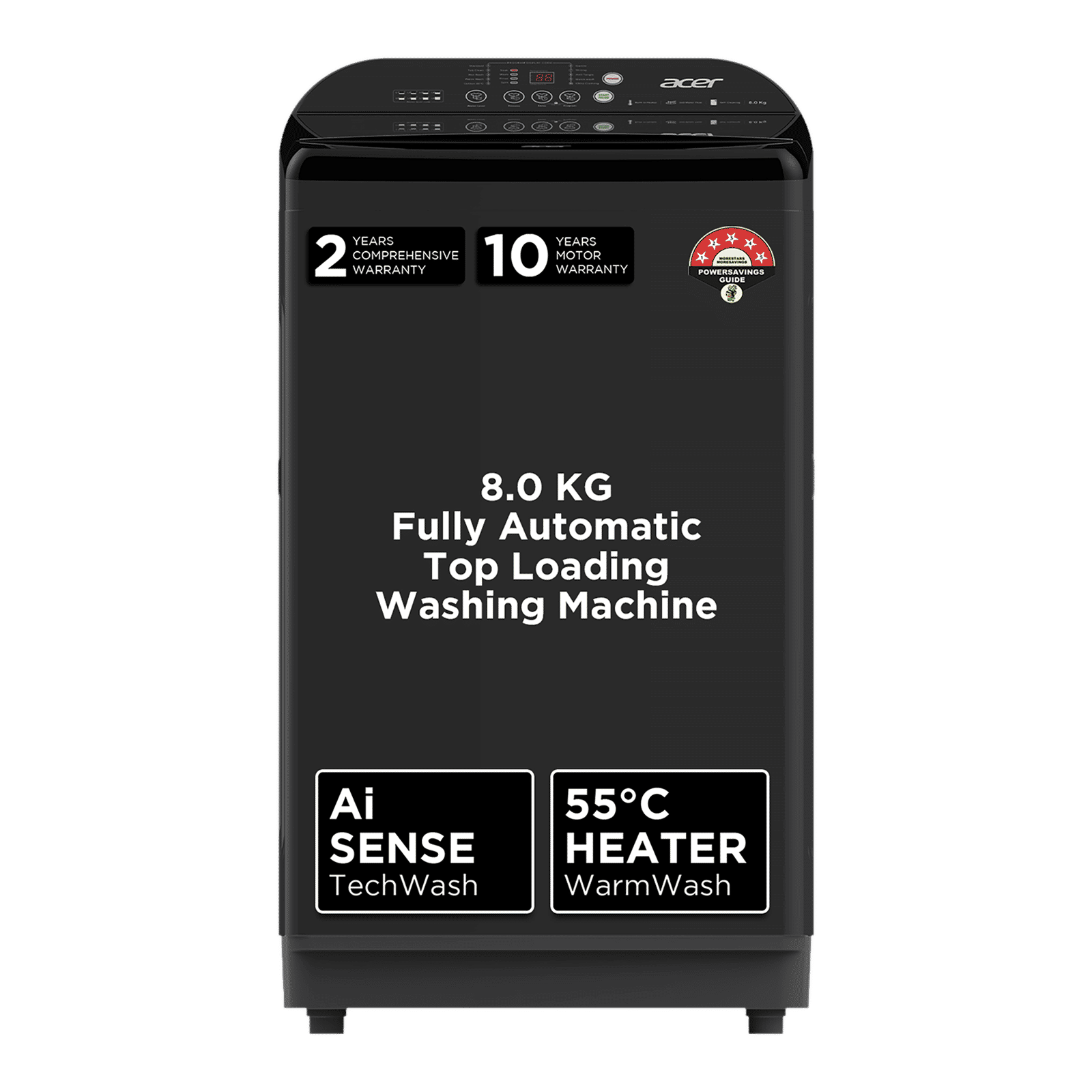 acer 8 kg 5 Star Fully Automatic Top Load Washing Machine (Halo Wash, AR80FATLP1GT, AiSense, Grey)_1