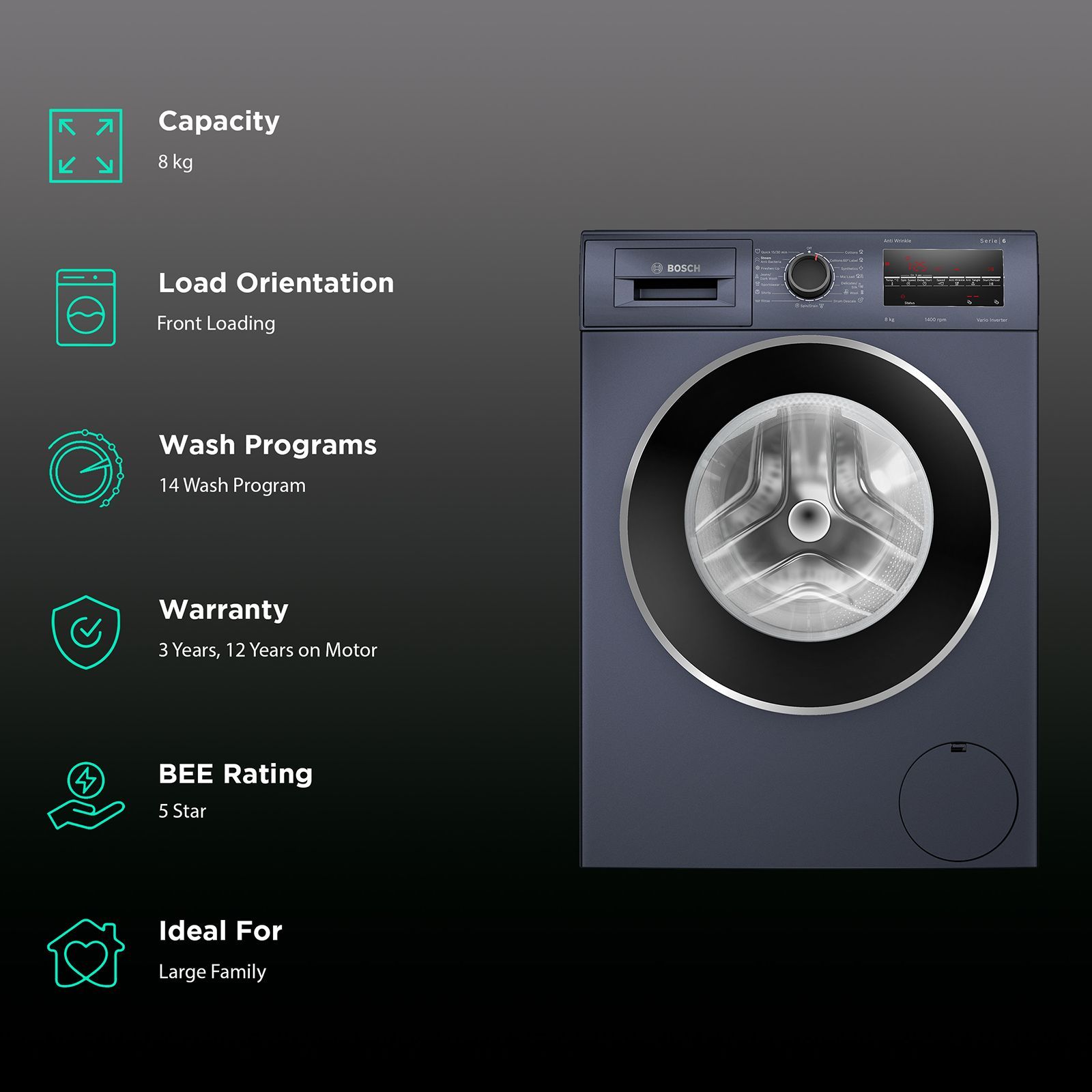 BOSCH 8 Kg 5 Star Inverter Fully Automatic Front Load Washing Machine (WAJ2846TIN, LED Display, Dark Lake)_2