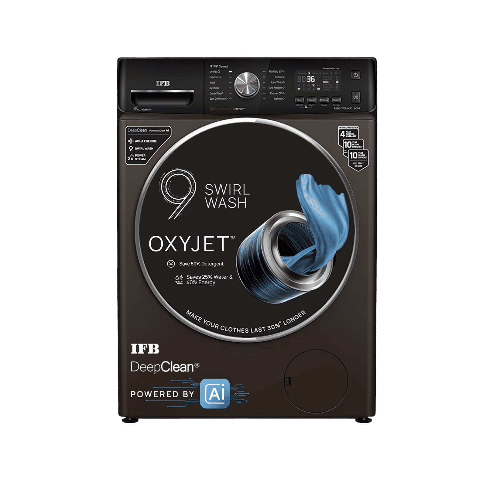 IFB 9 kg 5 Star Inverter Fully Automatic Front Load Washing Machine (Executive MXC, Voice Enabled, Mocha)_1