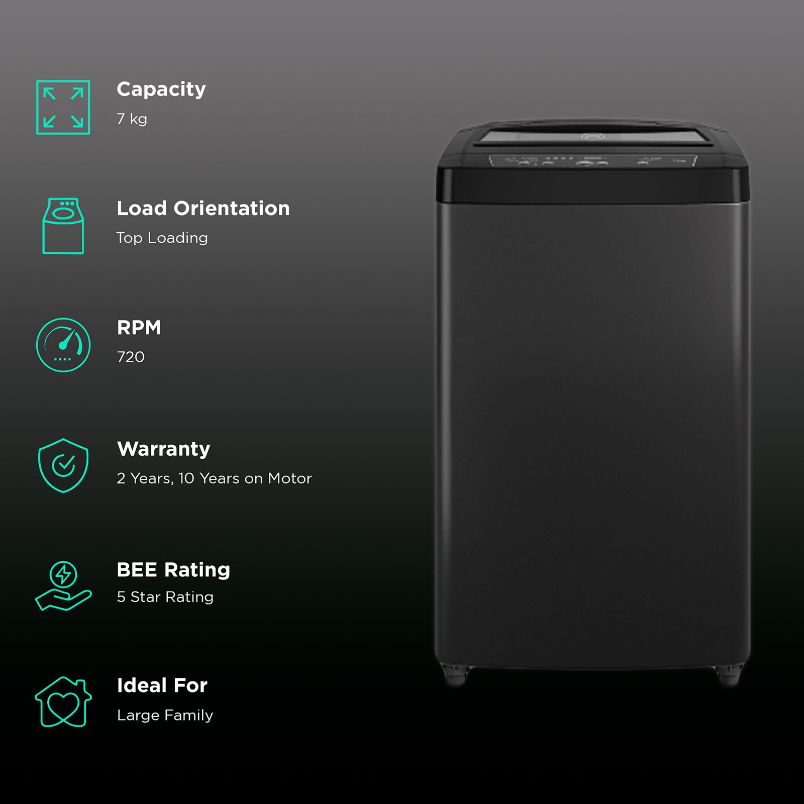 Godrej 7 kg 5 Star Fully Automatic Top Load Washing Machine (Audra, Stainless Steel Tub, Graphite Grey)_2