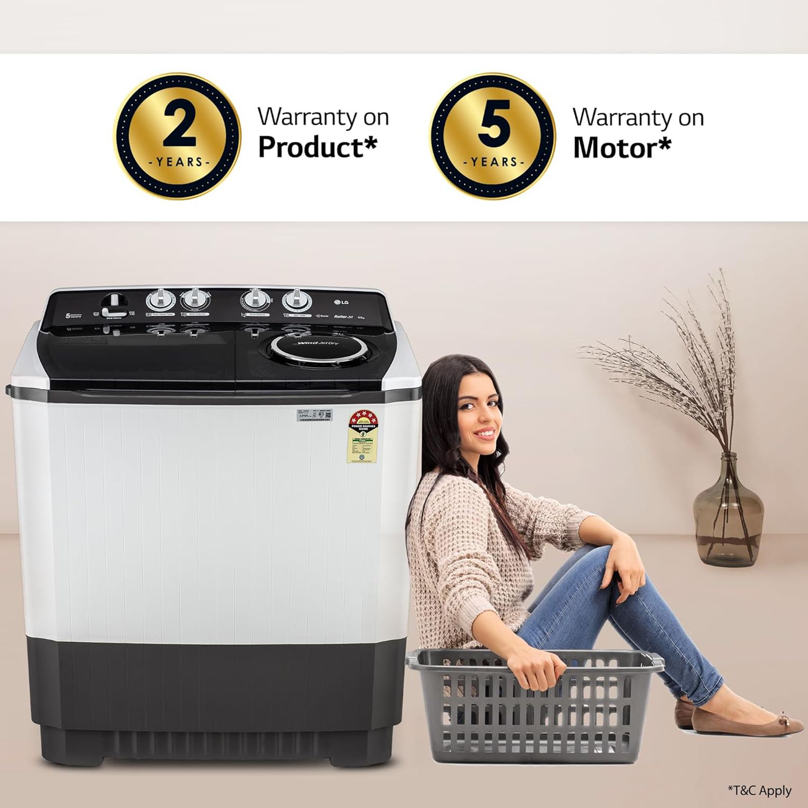 LG 9.5 kg 5 Star Semi Automatic Washing Machine with Roller Jet Pulsator (P955ASGAZ.ADGQEIL, Dark Grey)_17
