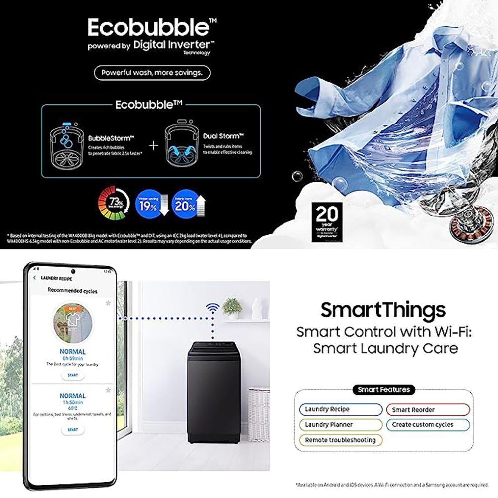 SAMSUNG 8 kg 5 Star Inverter Fully Automatic Top Load Washing Machine (WA80BG4542BDTL, Diamond Drum, Dark Gray)_14