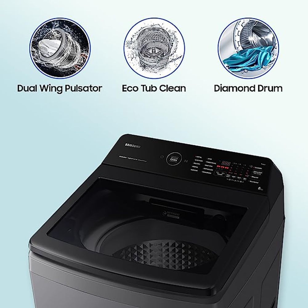 SAMSUNG 8 kg 5 Star Inverter Fully Automatic Top Load Washing Machine (WA80BG4542BDTL, Diamond Drum, Dark Gray)_16
