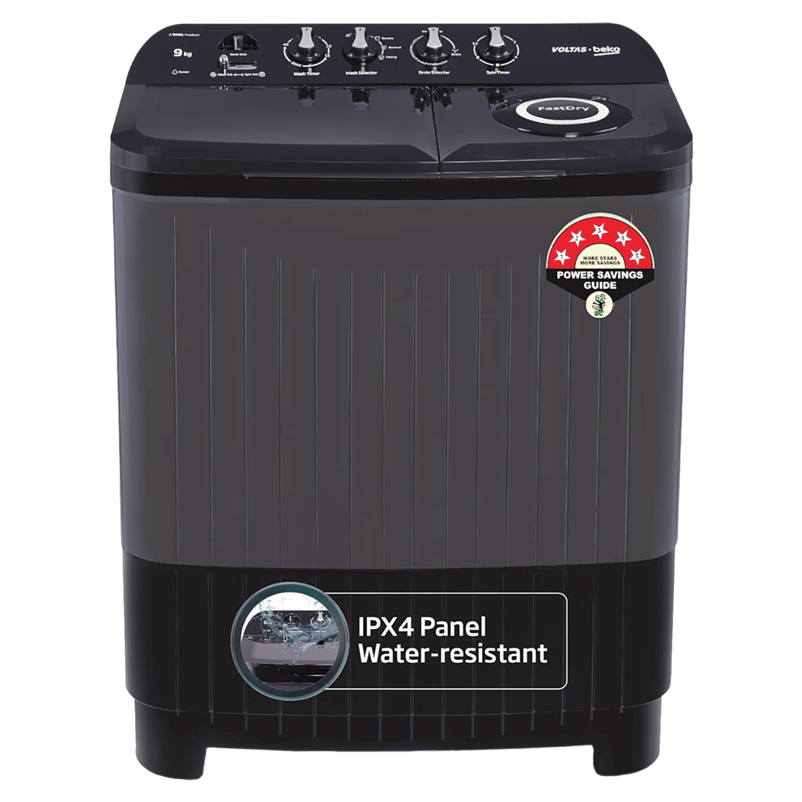 VOLTAS beko 9 kg 5 Star Semi Automatic Washing Machine with Cassette Filter (WTT90UDX/BKGR4KPTD, Black)_1