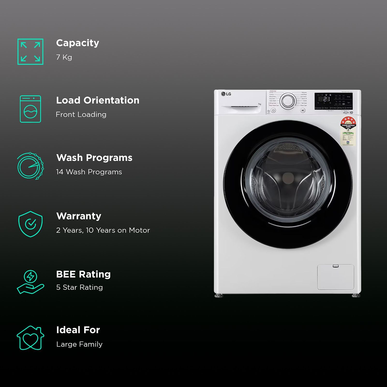 LG 7 kg 5 Star Inverter Fully Automatic Front Load Washing Machine (FHV1207Z2W, In-built Heater, White) LG 7 kg 5 Star Inverter Fully Automatic Front Load Washing Machine (FHV1207Z2W, In-built Heater, White)_2