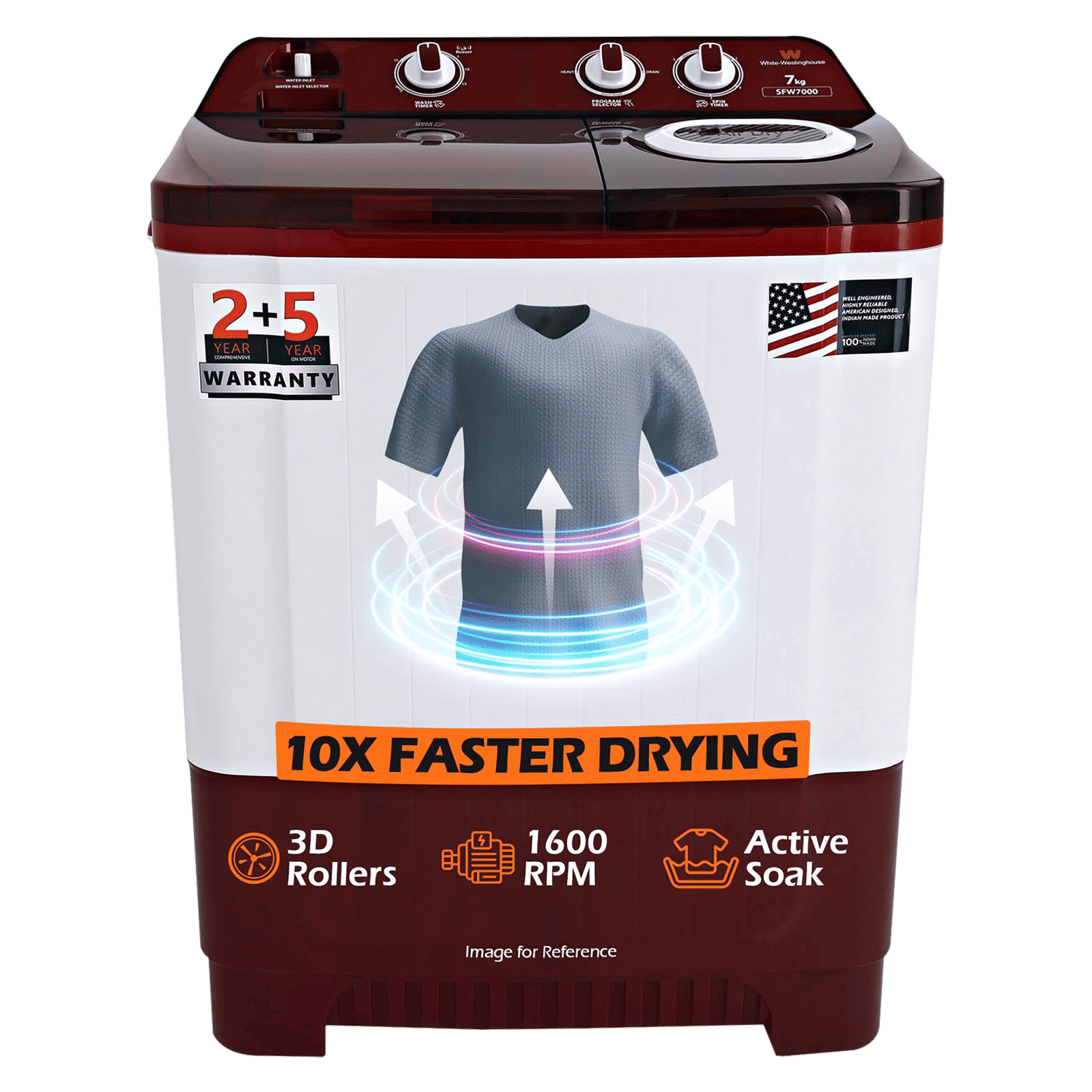 White Westinghouse 7 kg Semi Automatic Washing Machine with Pulsator Washing Technique (SFW7000, Burgundy)_1