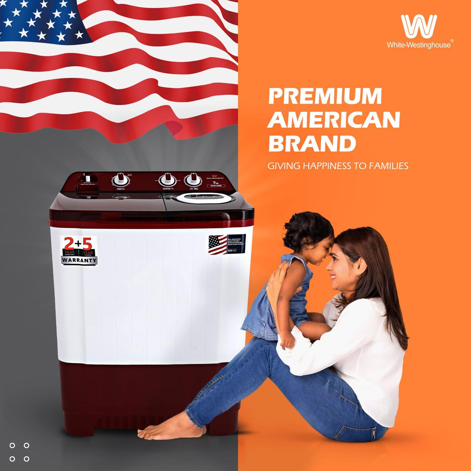 White Westinghouse 7 kg Semi Automatic Washing Machine with Pulsator Washing Technique (SFW7000, Burgundy)_10