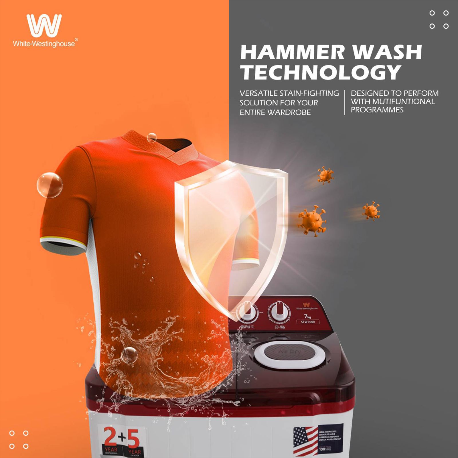 White Westinghouse 7 kg Semi Automatic Washing Machine with Pulsator Washing Technique (SFW7000, Burgundy)_11