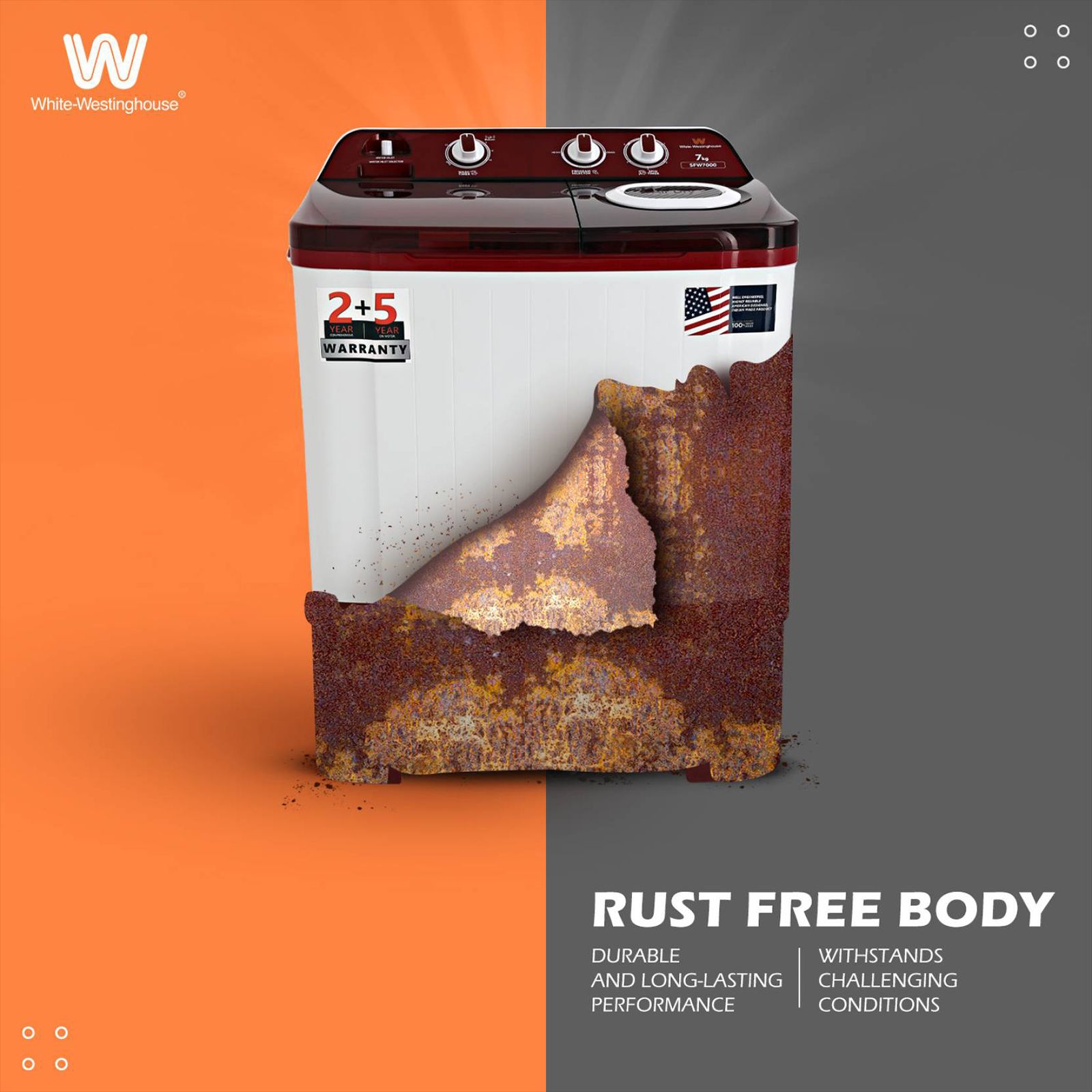 White Westinghouse 7 kg Semi Automatic Washing Machine with Pulsator Washing Technique (SFW7000, Burgundy)_17