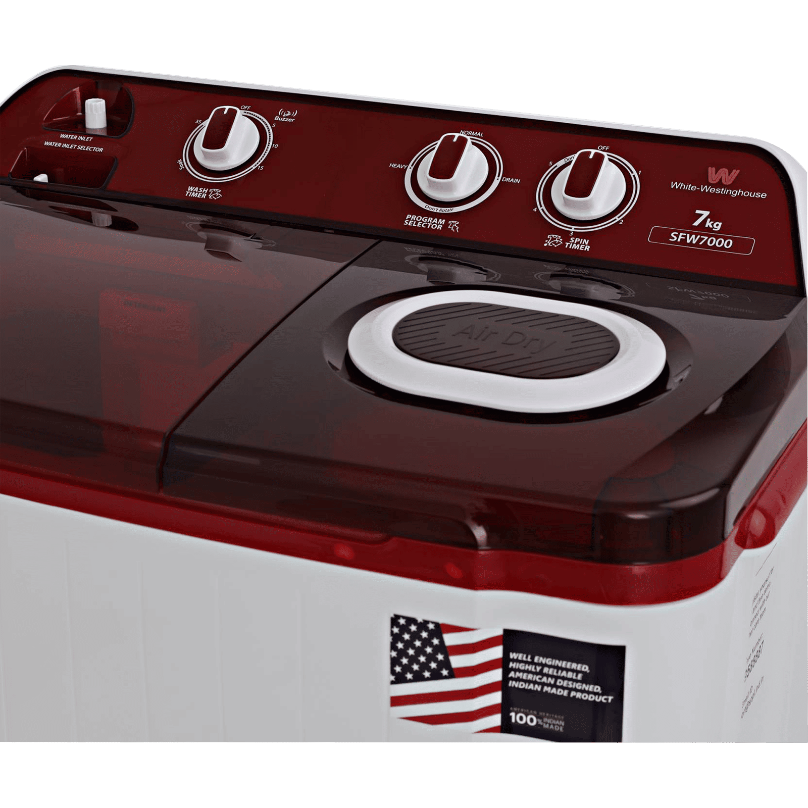 White Westinghouse 7 kg Semi Automatic Washing Machine with Pulsator Washing Technique (SFW7000, Burgundy)_3