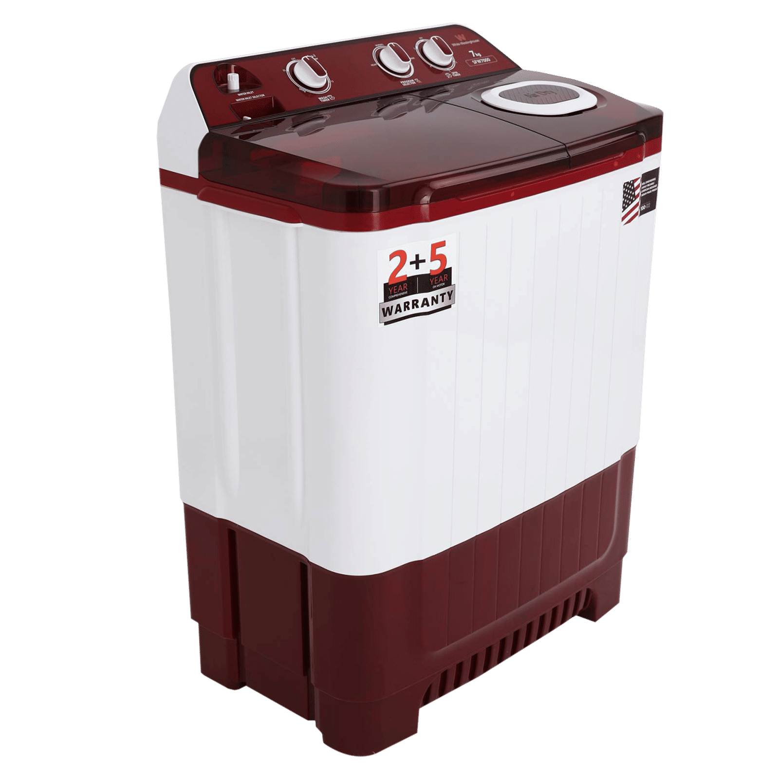White Westinghouse 7 kg Semi Automatic Washing Machine with Pulsator Washing Technique (SFW7000, Burgundy)_4
