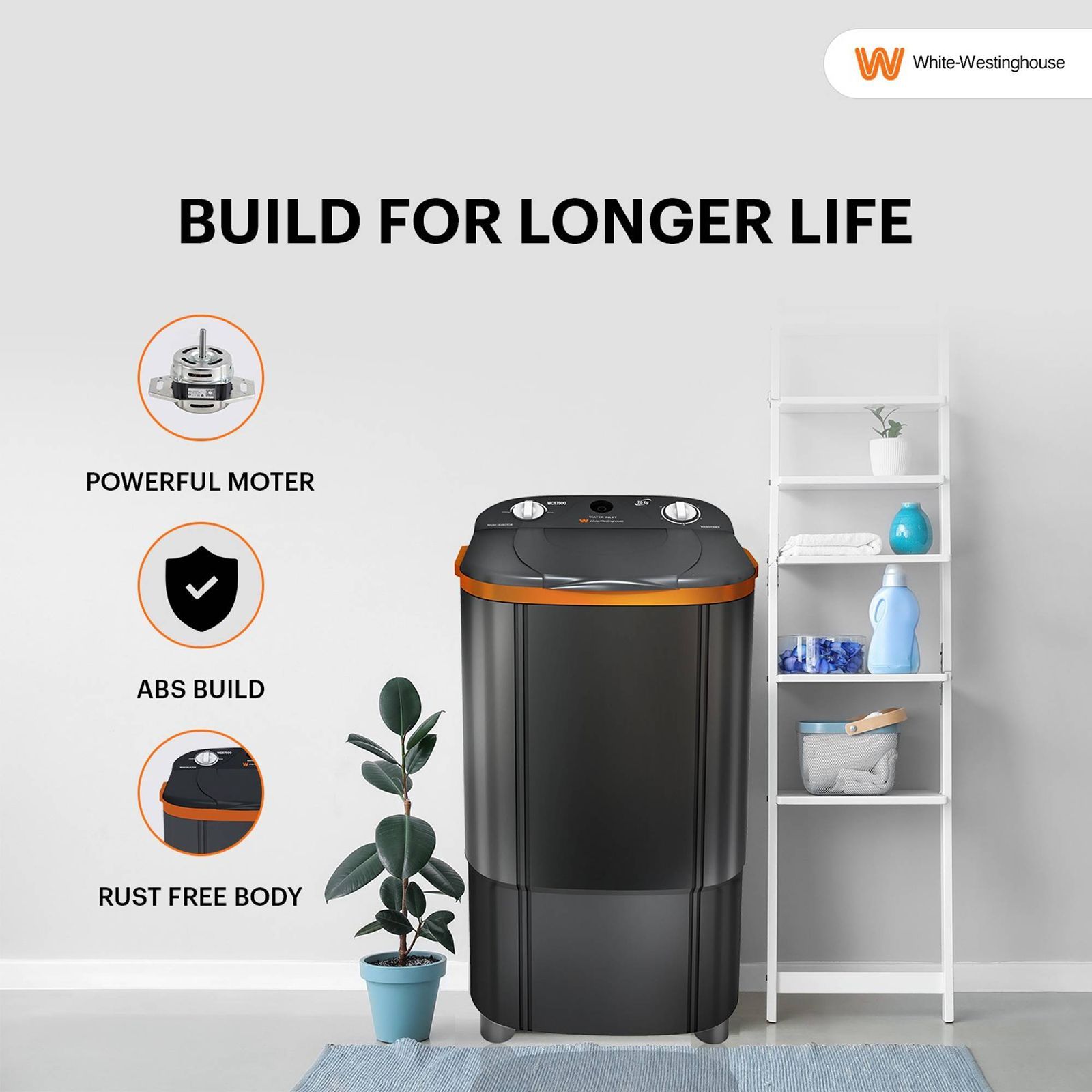 White Westinghouse 7.5 kg Semi Automatic Washer with Pulsator Washing Technique (WCS7500, Grey) White Westinghouse 7.5 kg Semi Automatic Washer with Pulsator Washing Technique (WCS7500, Grey)_14