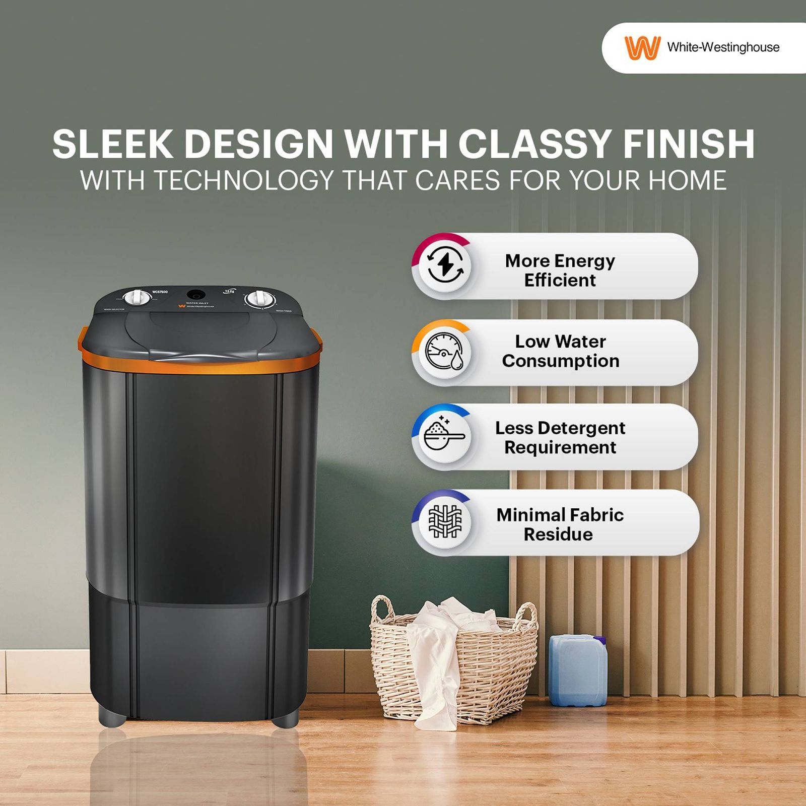 White Westinghouse 7.5 kg Semi Automatic Washer with Pulsator Washing Technique (WCS7500, Grey) White Westinghouse 7.5 kg Semi Automatic Washer with Pulsator Washing Technique (WCS7500, Grey)_17