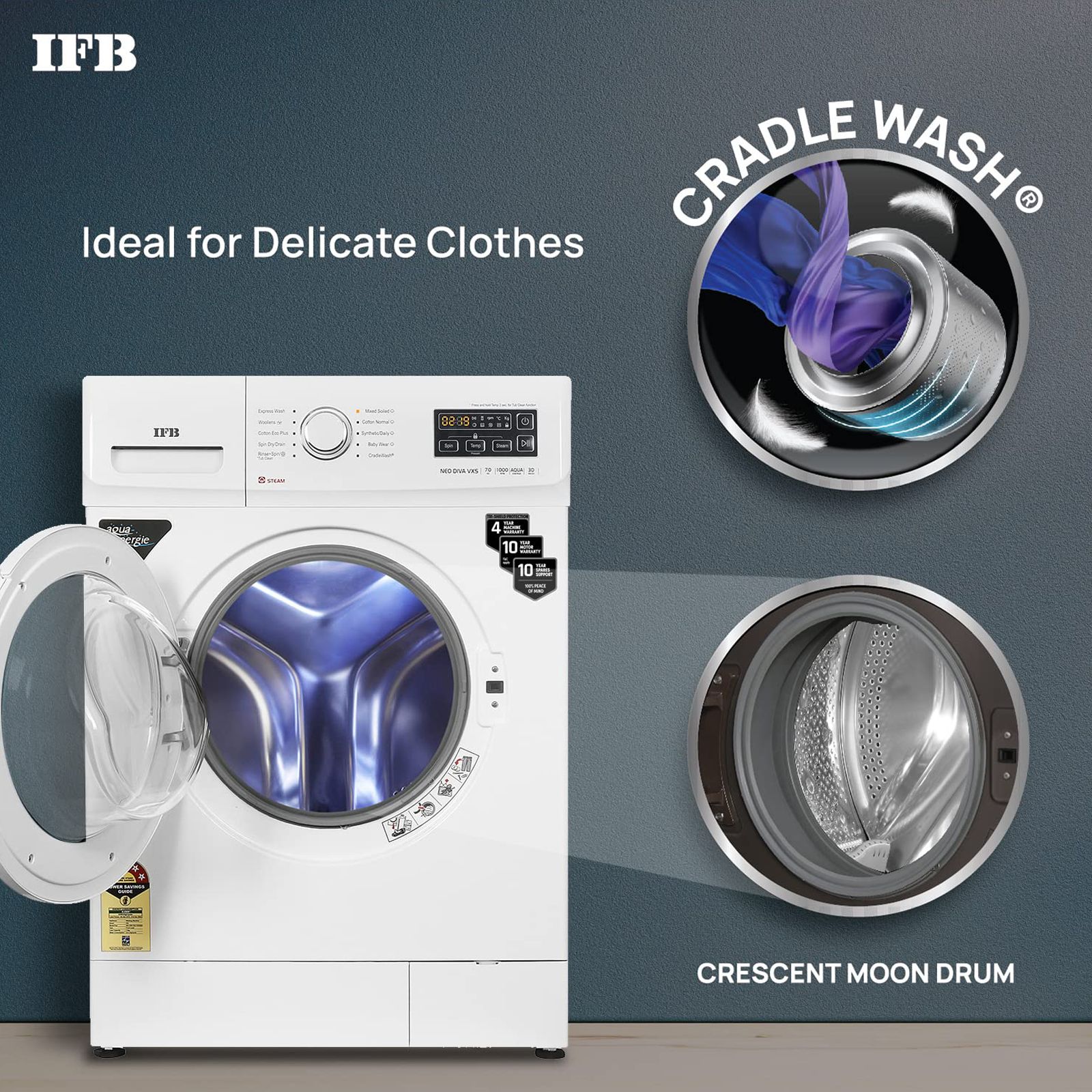 IFB 7 kg 5 Star Fully Automatic Front Load Washing Machine (Neo Diva VXS 7010, Crescent Moon Drum, White) IFB 7 kg 5 Star Fully Automatic Front Load Washing Machine (Neo Diva VXS 7010, Crescent Moon Drum, White)_8