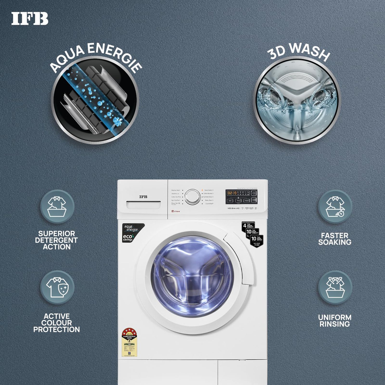 IFB 7 kg 5 Star Fully Automatic Front Load Washing Machine (Neo Diva VXS 7010, Crescent Moon Drum, White) IFB 7 kg 5 Star Fully Automatic Front Load Washing Machine (Neo Diva VXS 7010, Crescent Moon Drum, White)_9