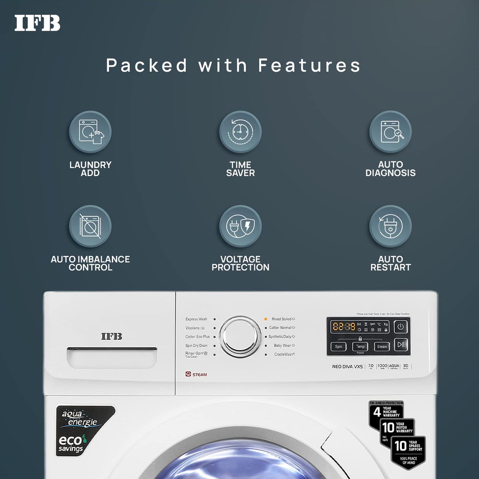 IFB 7 kg 5 Star Fully Automatic Front Load Washing Machine (Neo Diva VXS 7010, Crescent Moon Drum, White) IFB 7 kg 5 Star Fully Automatic Front Load Washing Machine (Neo Diva VXS 7010, Crescent Moon Drum, White)_11