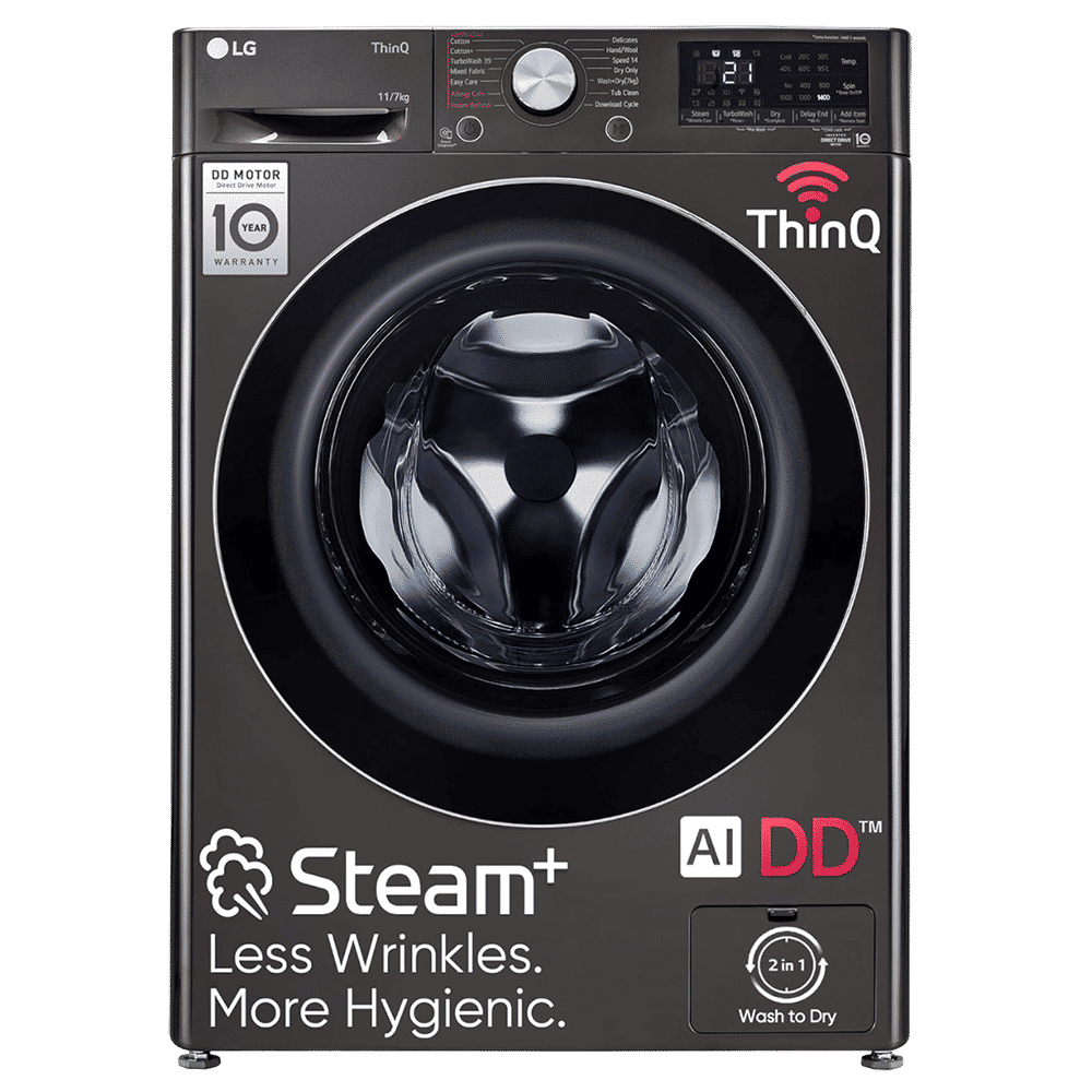 LG Vivace 11 kg/7 kg 5 Star Fully Automatic Front Load Washer Dryer Combo (AI Direct Drive Technology, FHD1107STB.ABLQEIL, Black VCM)_1
