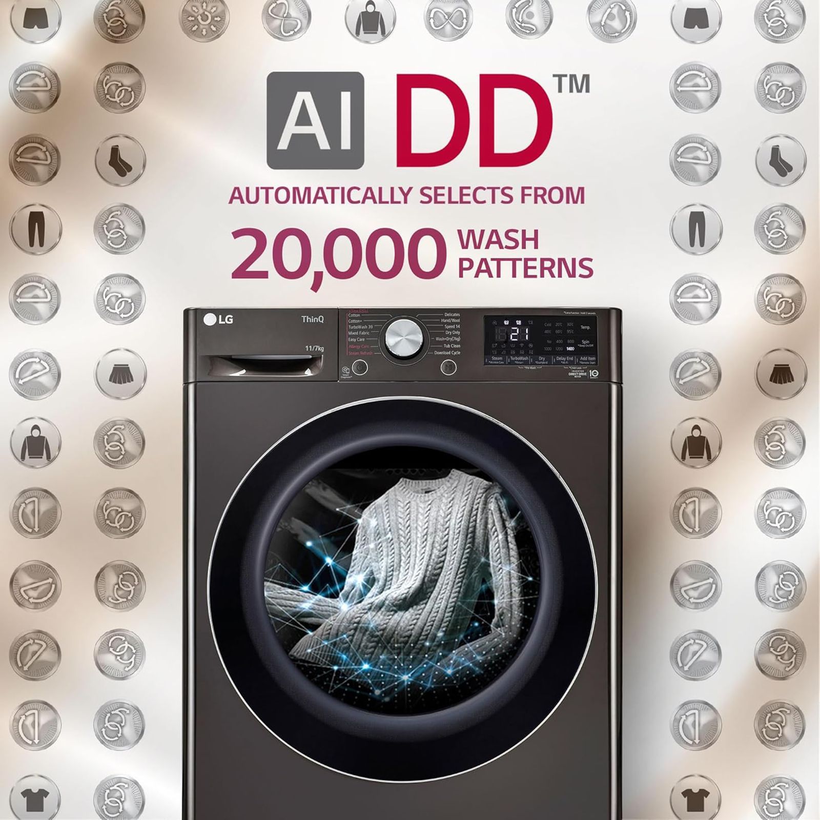 LG Vivace 11 kg/7 kg 5 Star Fully Automatic Front Load Washer Dryer Combo (AI Direct Drive Technology, FHD1107STB.ABLQEIL, Black VCM)_11