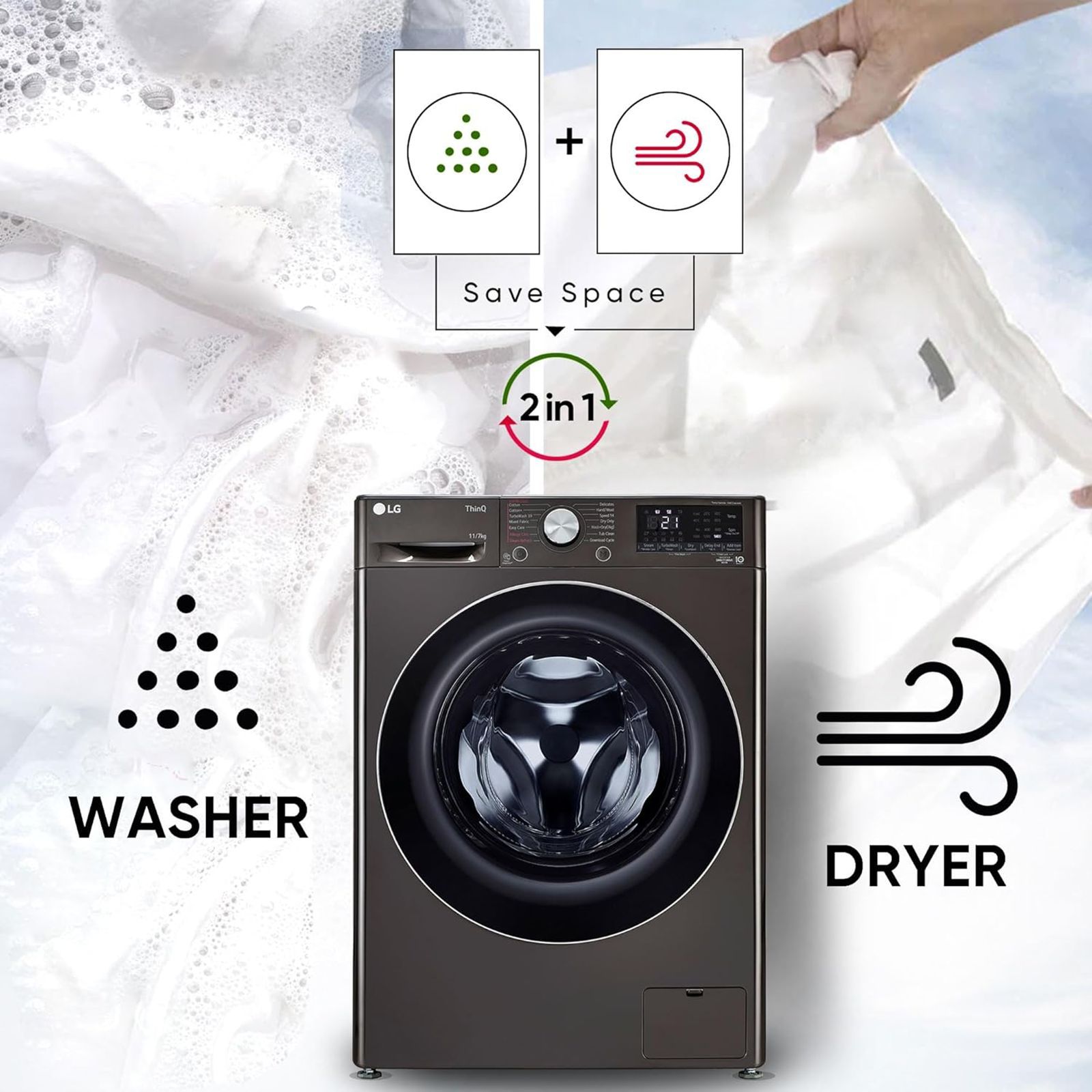 LG Vivace 11 kg/7 kg 5 Star Fully Automatic Front Load Washer Dryer Combo (AI Direct Drive Technology, FHD1107STB.ABLQEIL, Black VCM)_12
