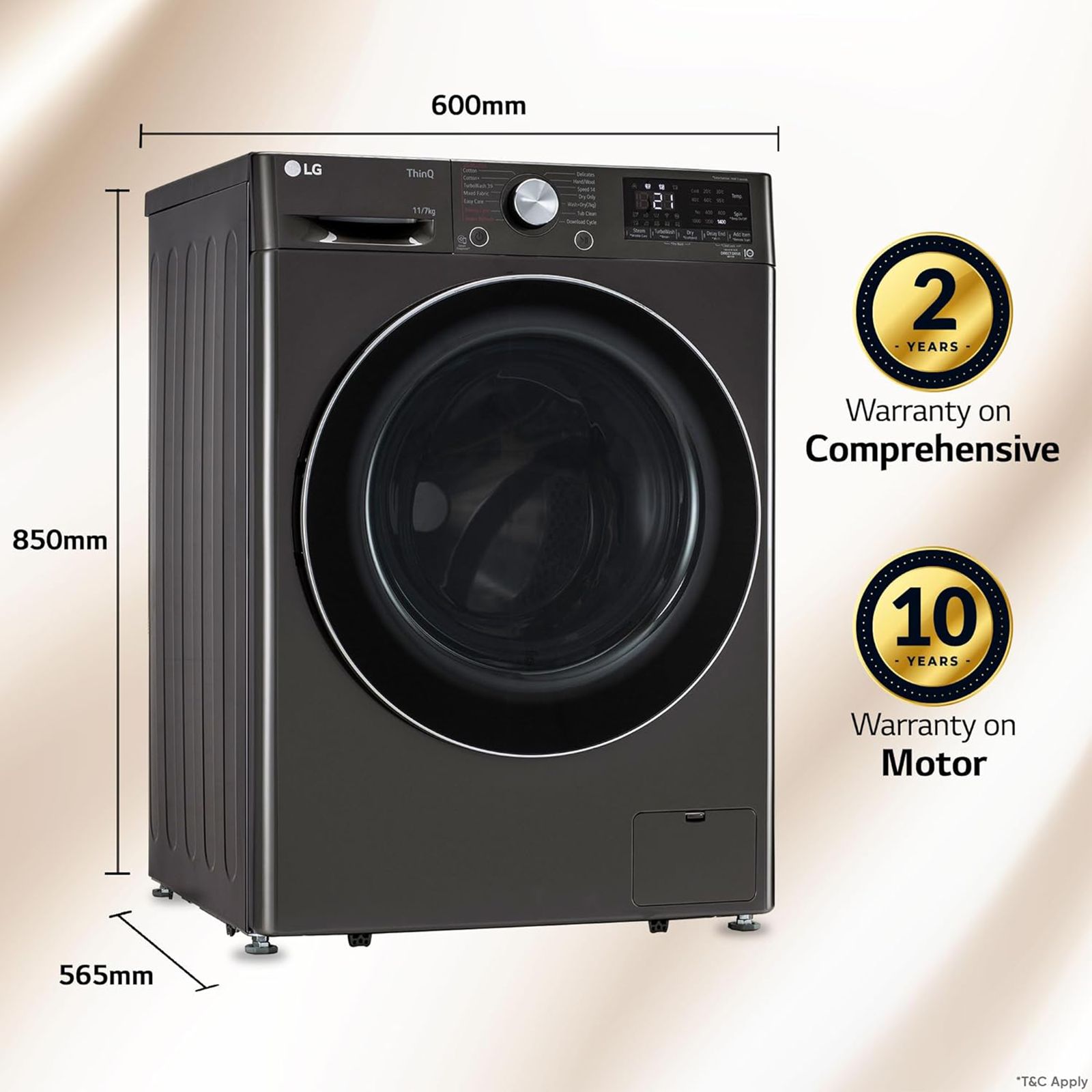 LG Vivace 11 kg/7 kg 5 Star Fully Automatic Front Load Washer Dryer Combo (AI Direct Drive Technology, FHD1107STB.ABLQEIL, Black VCM)_13