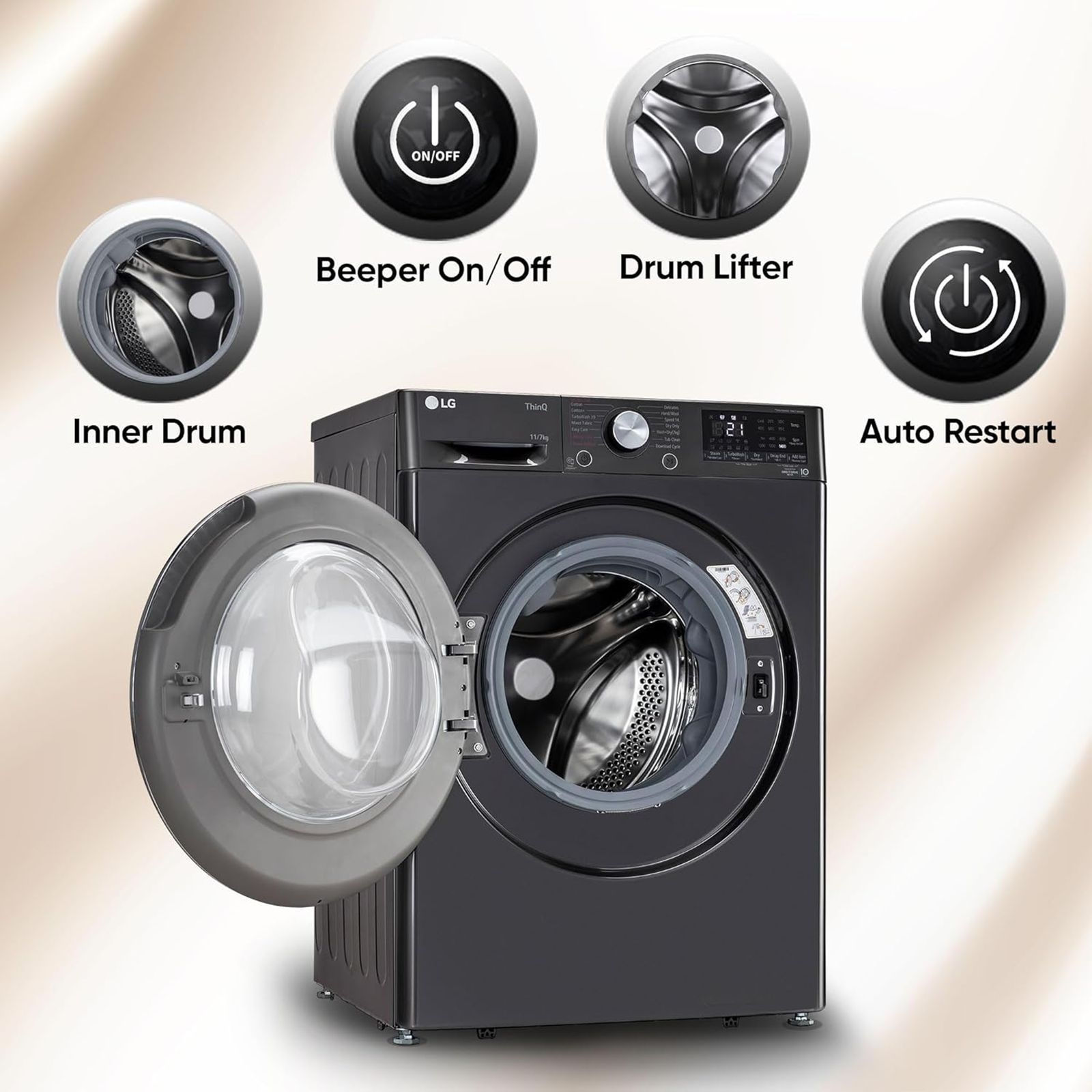 LG Vivace 11 kg/7 kg 5 Star Fully Automatic Front Load Washer Dryer Combo (AI Direct Drive Technology, FHD1107STB.ABLQEIL, Black VCM)_19