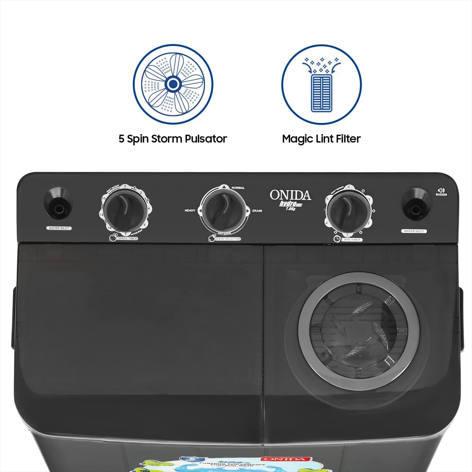 ONIDA 7 kg Semi-Automatic Top Load Washing Machine (S70GR, 5 Spin Storm Pulsator, Black & Grey)_10