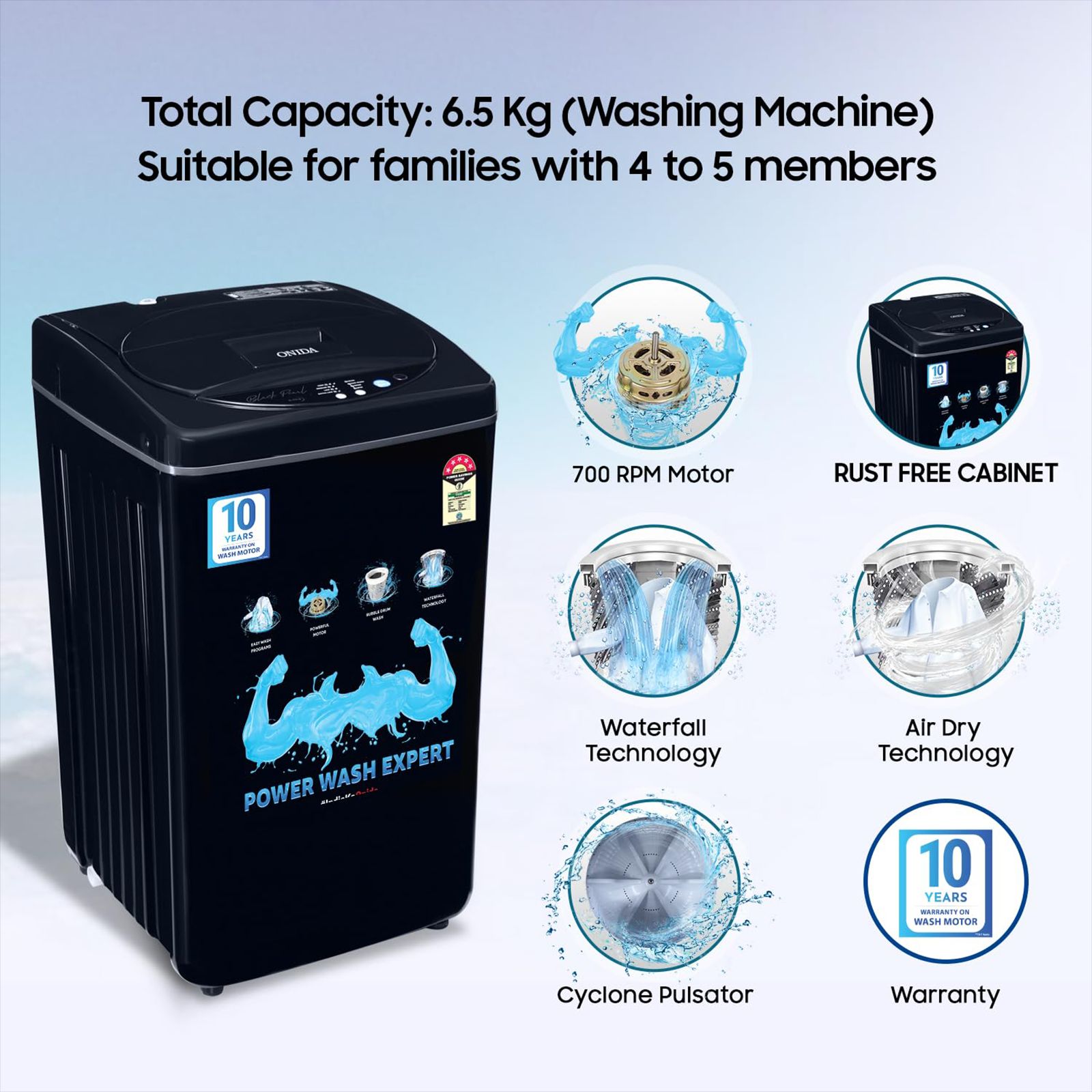 ONIDA 6.5 kg 5 Star Fully Automatic Top Load Washing Machine (T65CDN, Bubble Drum Technology, Black)_13