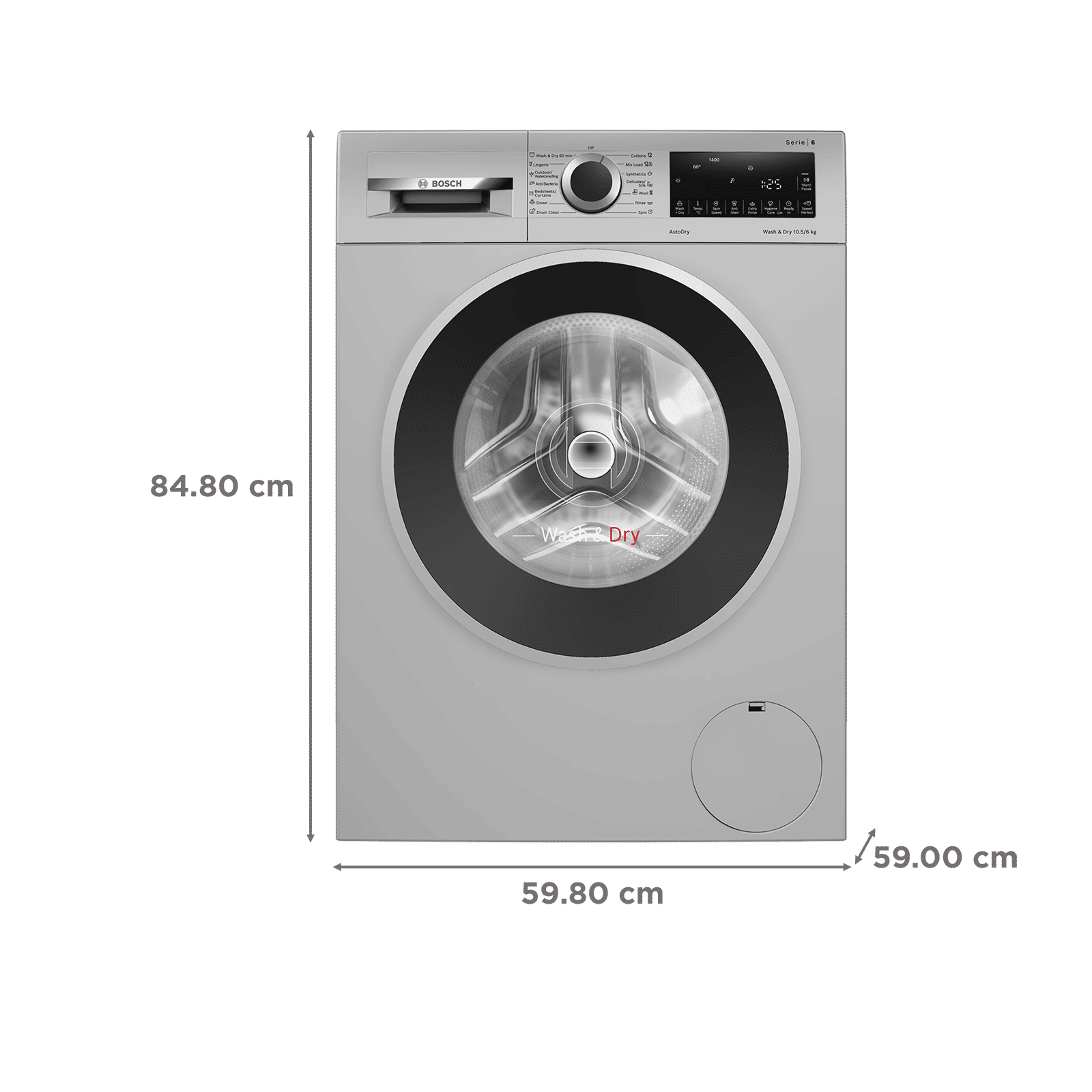 BOSCH 10.5/6 kg 5 Star Fully Automatic Front Load Washer Dryer(Series 6, WNA264U9IN, In-built Heater, Silver)_2