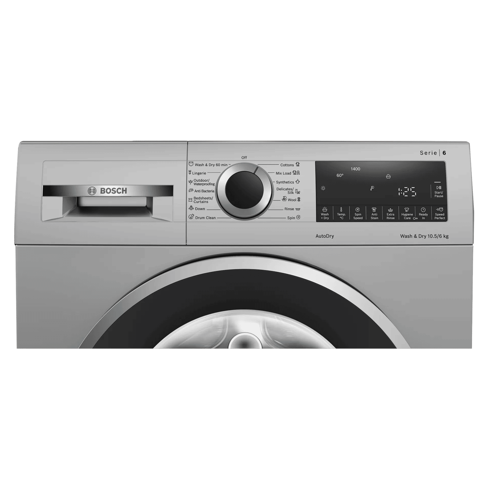 BOSCH 10.5/6 kg 5 Star Fully Automatic Front Load Washer Dryer(Series 6, WNA264U9IN, In-built Heater, Silver)_3