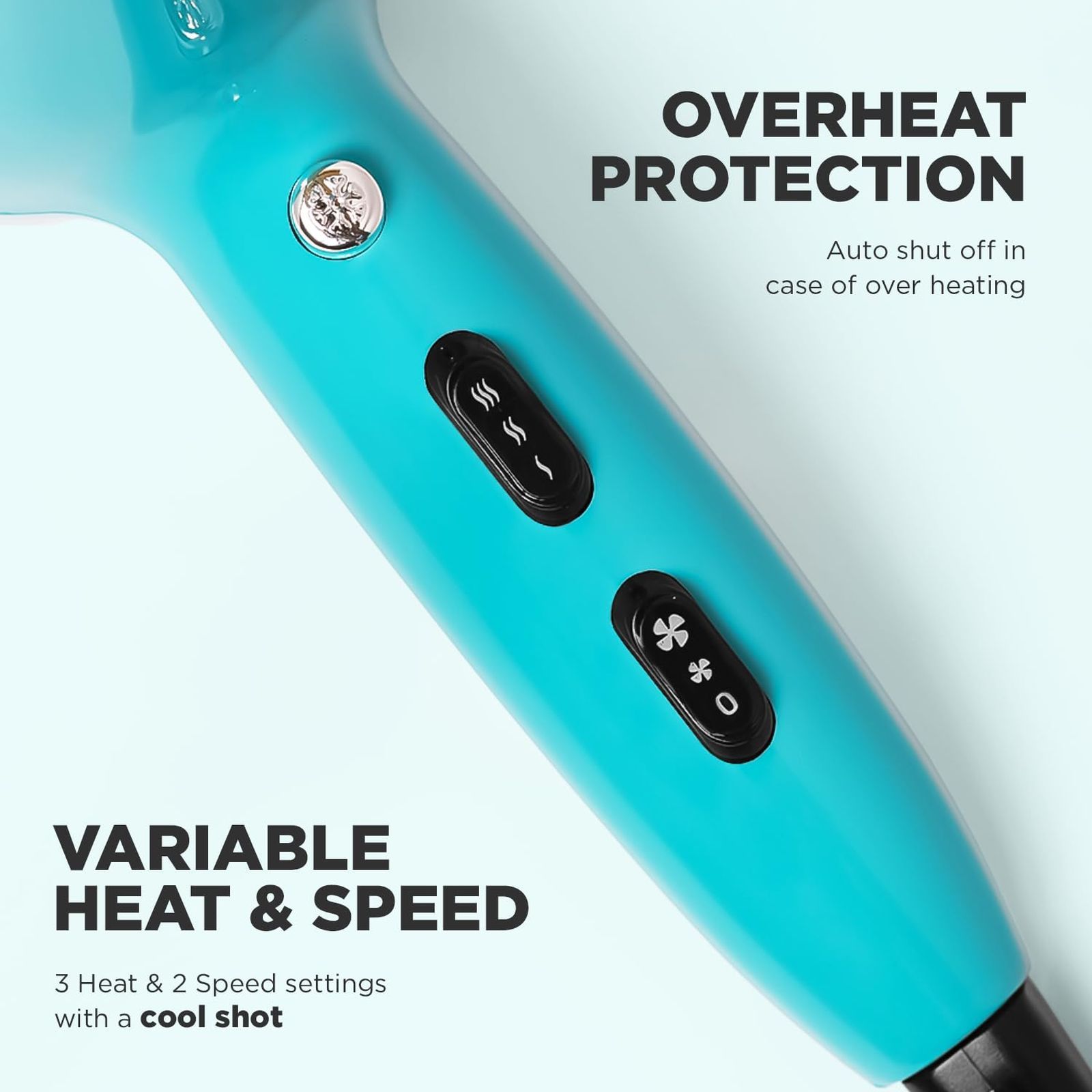 Ikonic Ultralight Hair Dryer with 3 Heat Settings and Cool Shot (Overheat Protection, Teal)_6