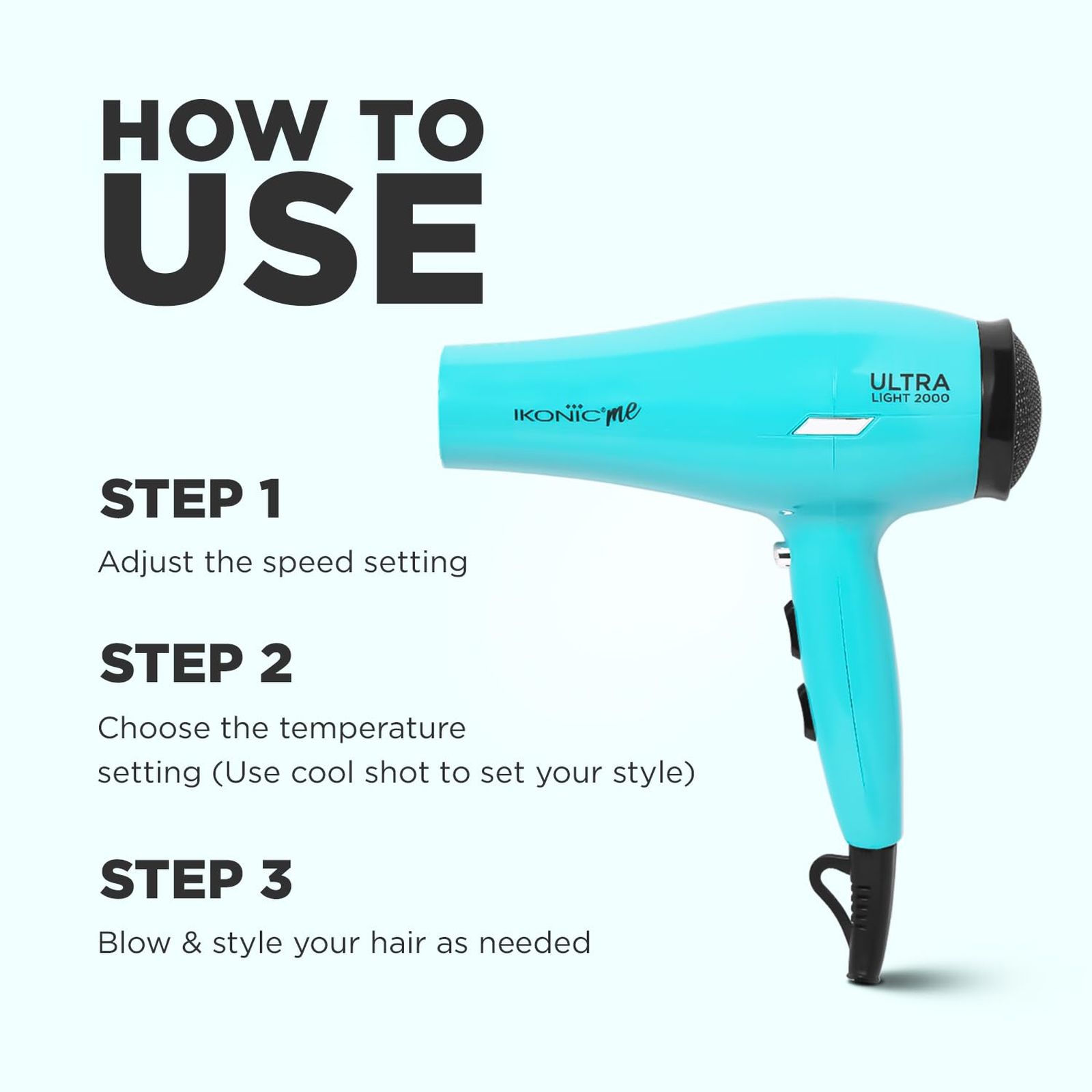 Ikonic Ultralight Hair Dryer with 3 Heat Settings and Cool Shot (Overheat Protection, Teal)_5