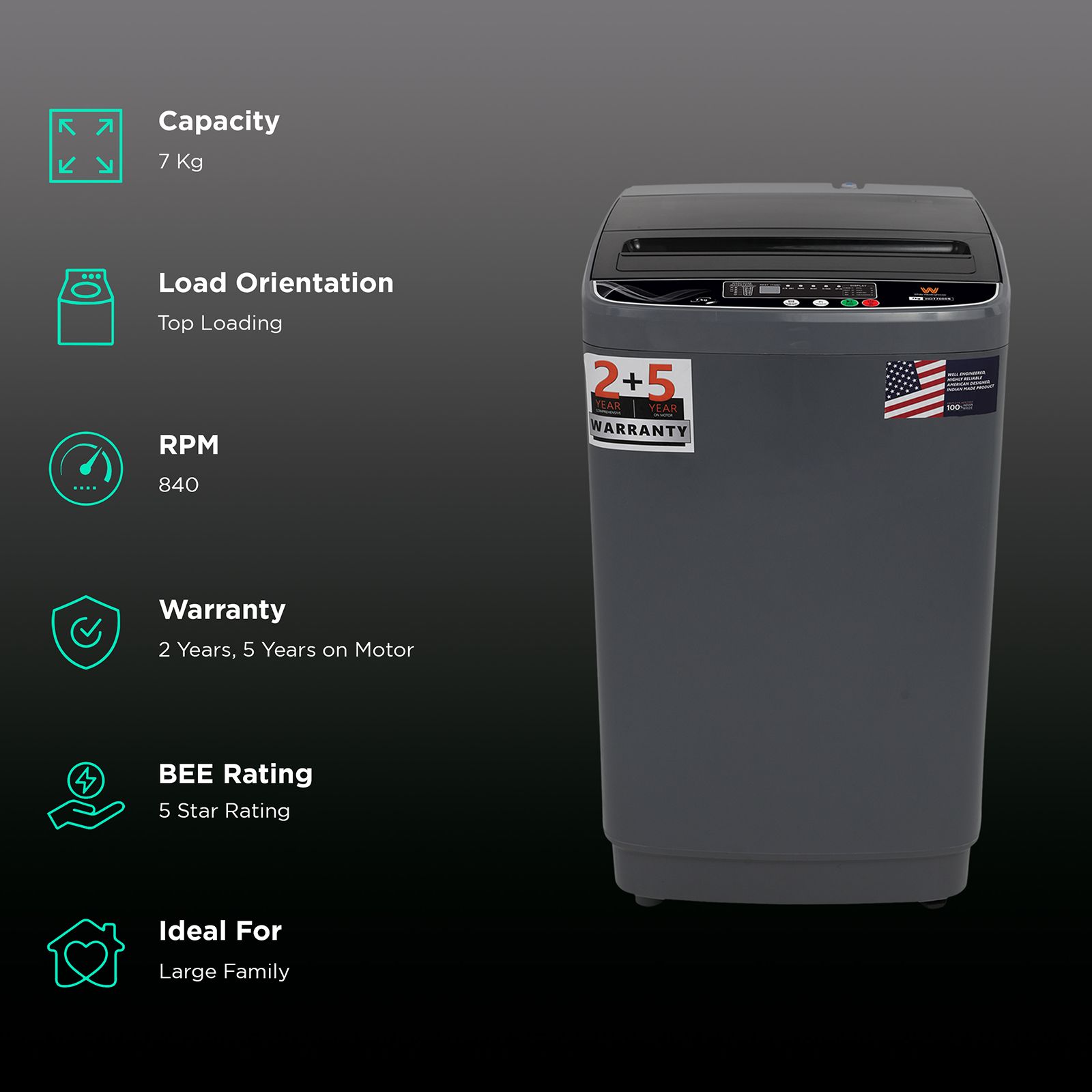 White Westinghouse 7 kg 5 Star Fully Automatic Top Load Washing Machine (HDT7000S, Water Reserve Technology, Grey) White Westinghouse 7 kg 5 Star Fully Automatic Top Load Washing Machine (HDT7000S, Water Reserve Technology, Grey)_2