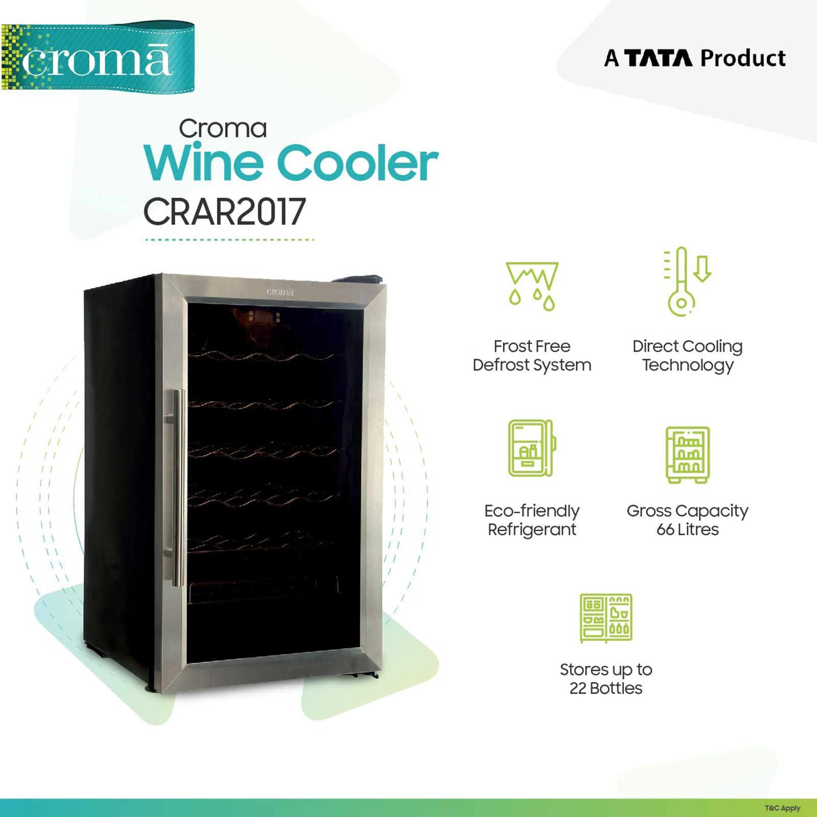 Croma 66 Litres 22 Bottles Wine Cooler (Mechanical Temperature Control, Black)_7