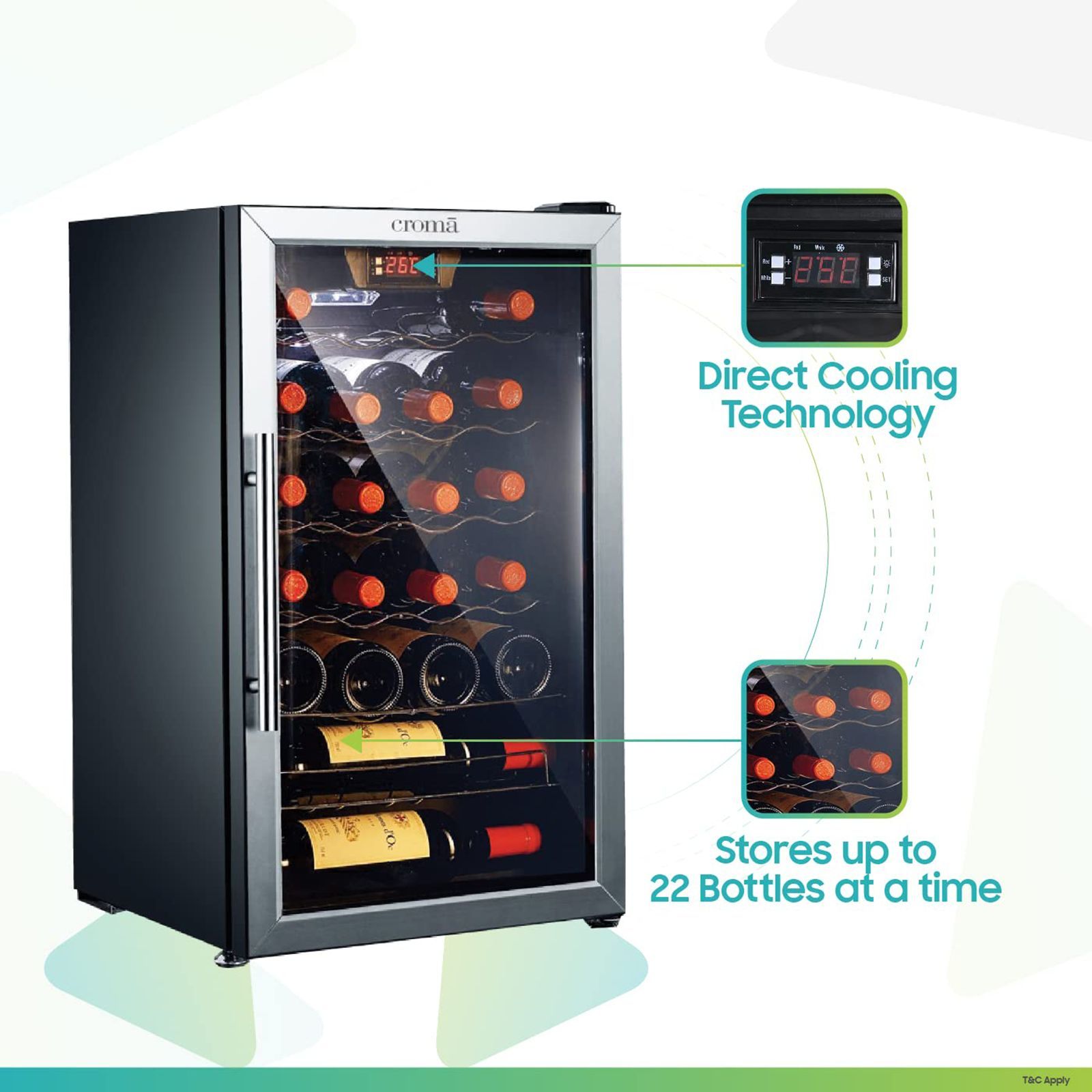 Croma 66 Litres 22 Bottles Wine Cooler (Mechanical Temperature Control, Black)_10