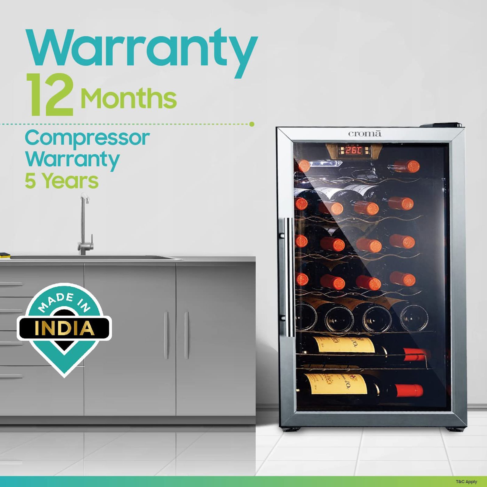 Croma 66 Litres 22 Bottles Wine Cooler (Mechanical Temperature Control, Black)_11