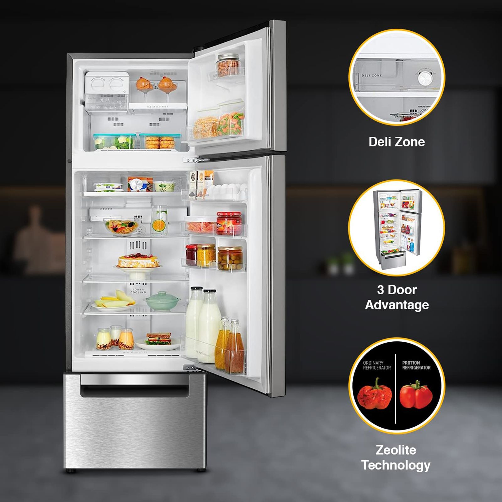 Whirlpool Protton 215 Litres Frost Free Triple Door Refrigerator with 6th Sense ActiveFresh Technology (20807, Alpha Steel)_11