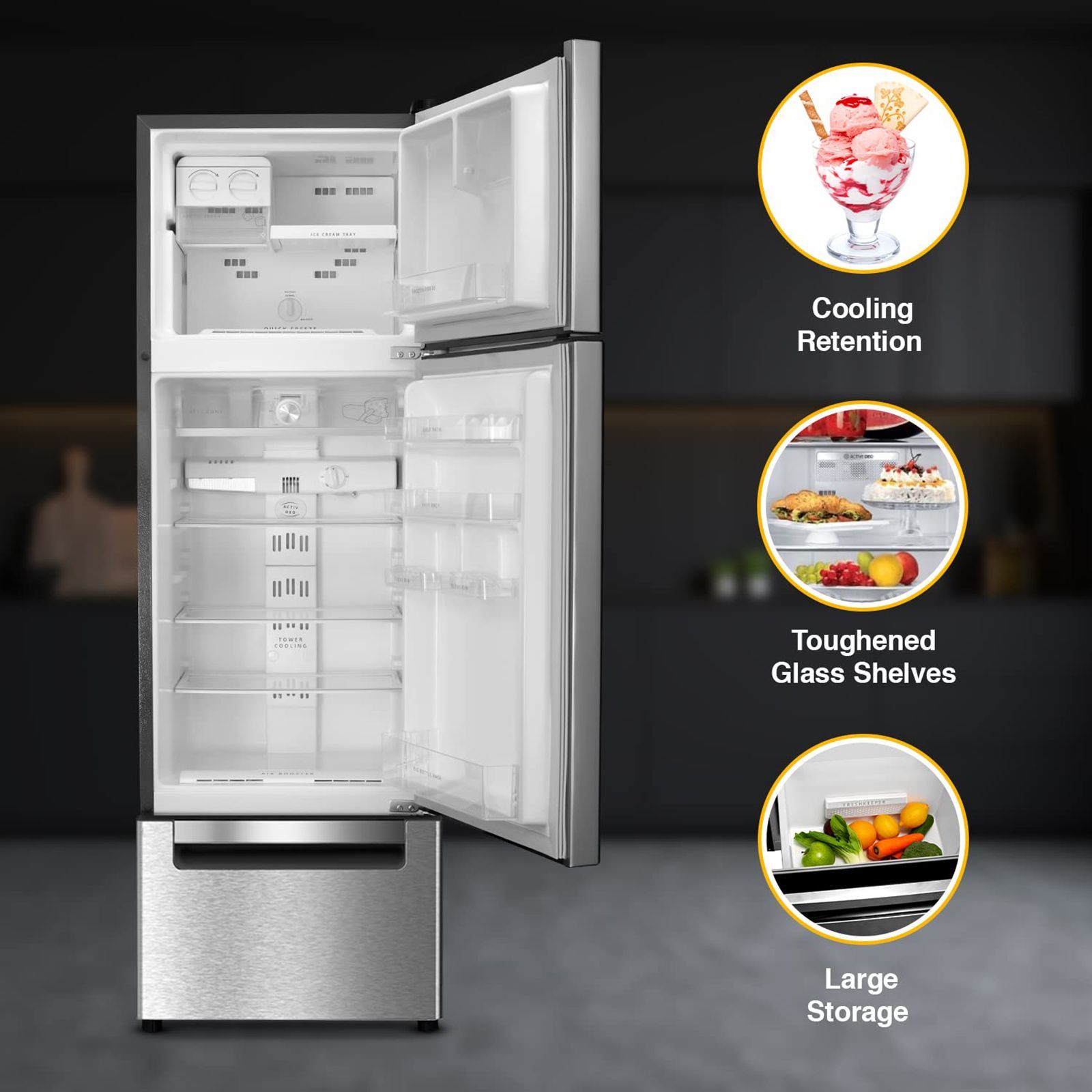Whirlpool Protton 215 Litres Frost Free Triple Door Refrigerator with 6th Sense ActiveFresh Technology (20807, Alpha Steel)_14